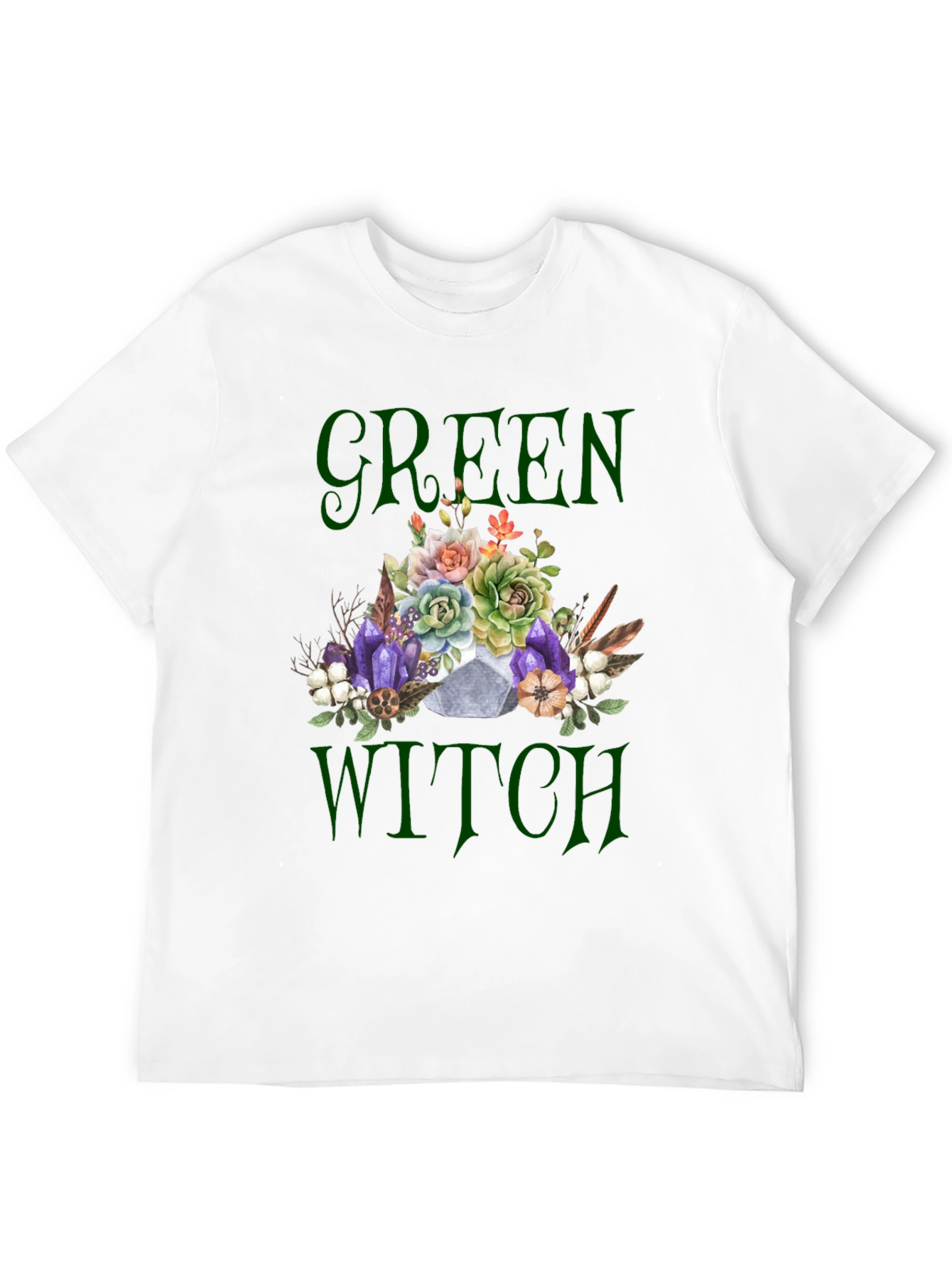 Green Witch Graphic T-Shirt - Floral Skull Tee