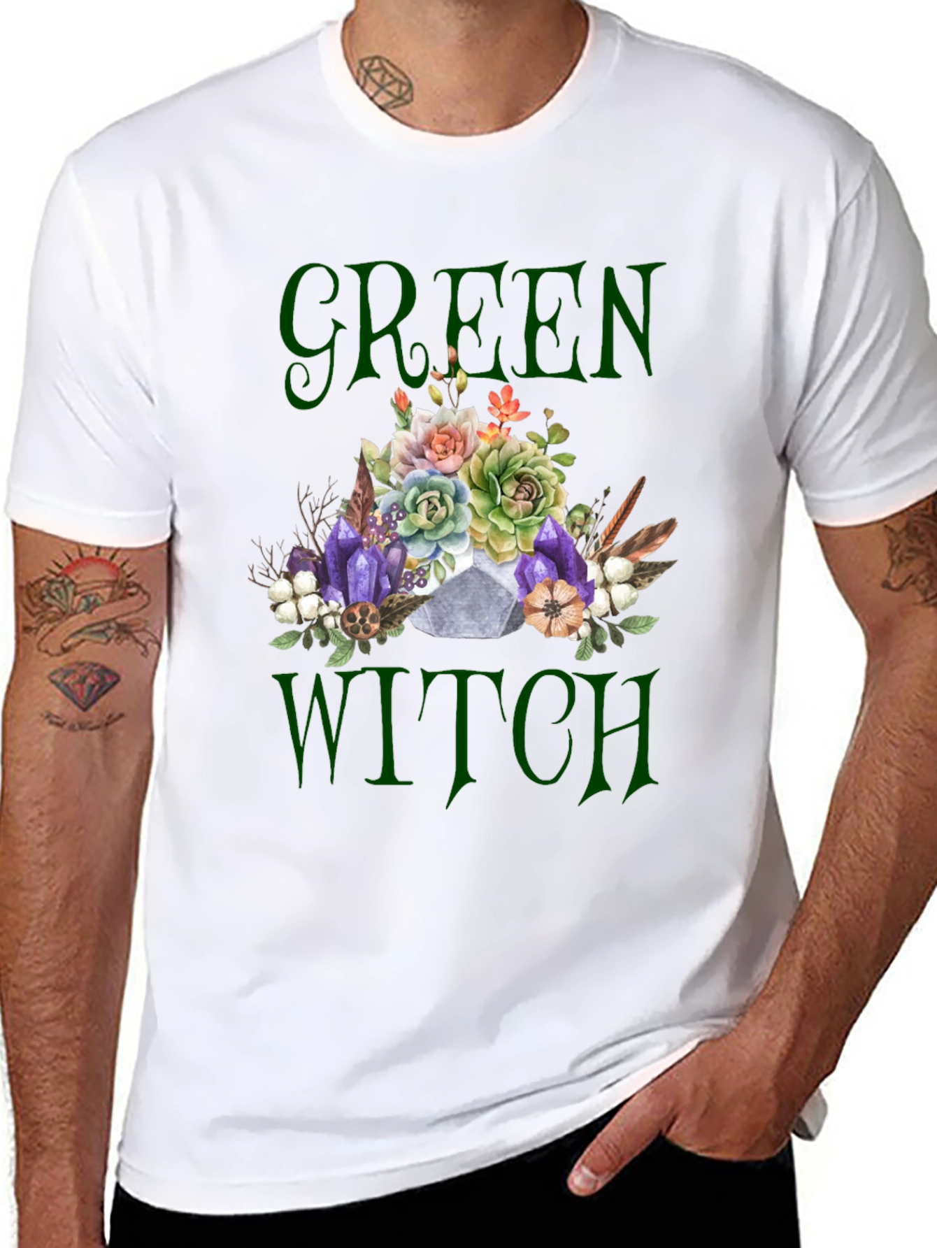 Green Witch Graphic T-Shirt - Floral Skull Tee