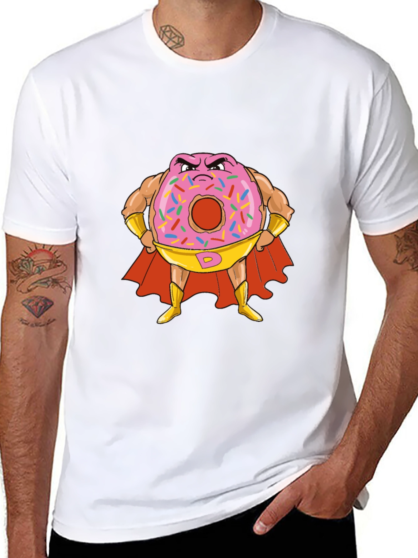 Donut Superhero Graphic Tee - Black Cotton T-Shirt