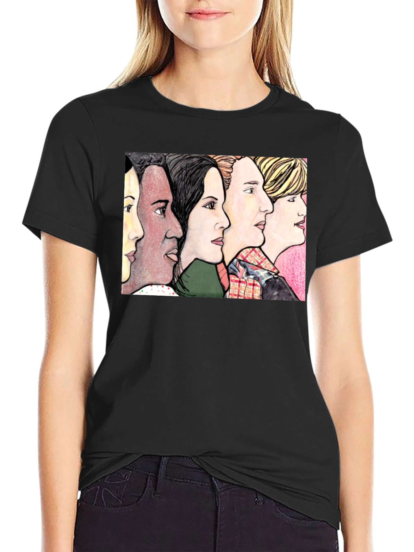 Womens Faces Black T-Shirt