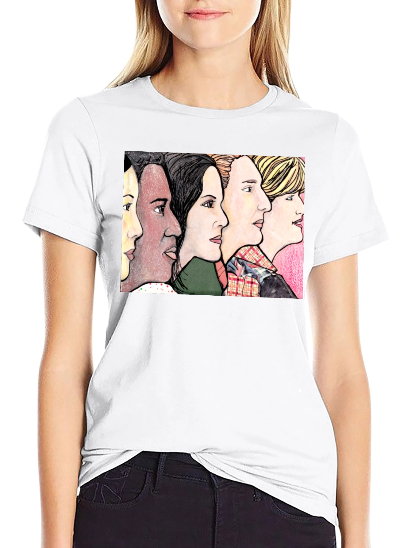 Womens Faces Black T-Shirt