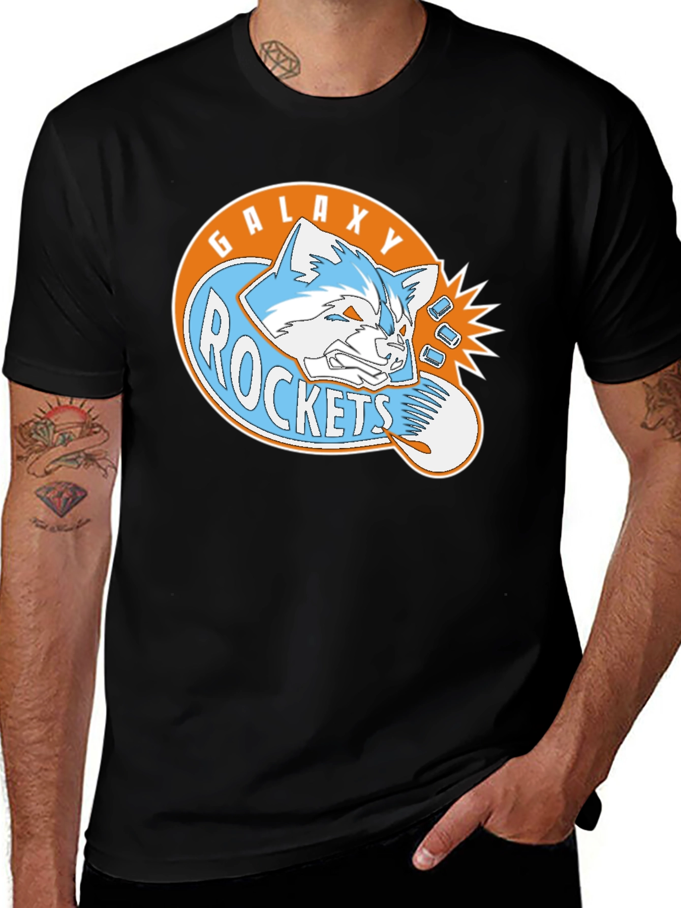 Galaxy Rockets Graphic Tee - Black Cotton Blend