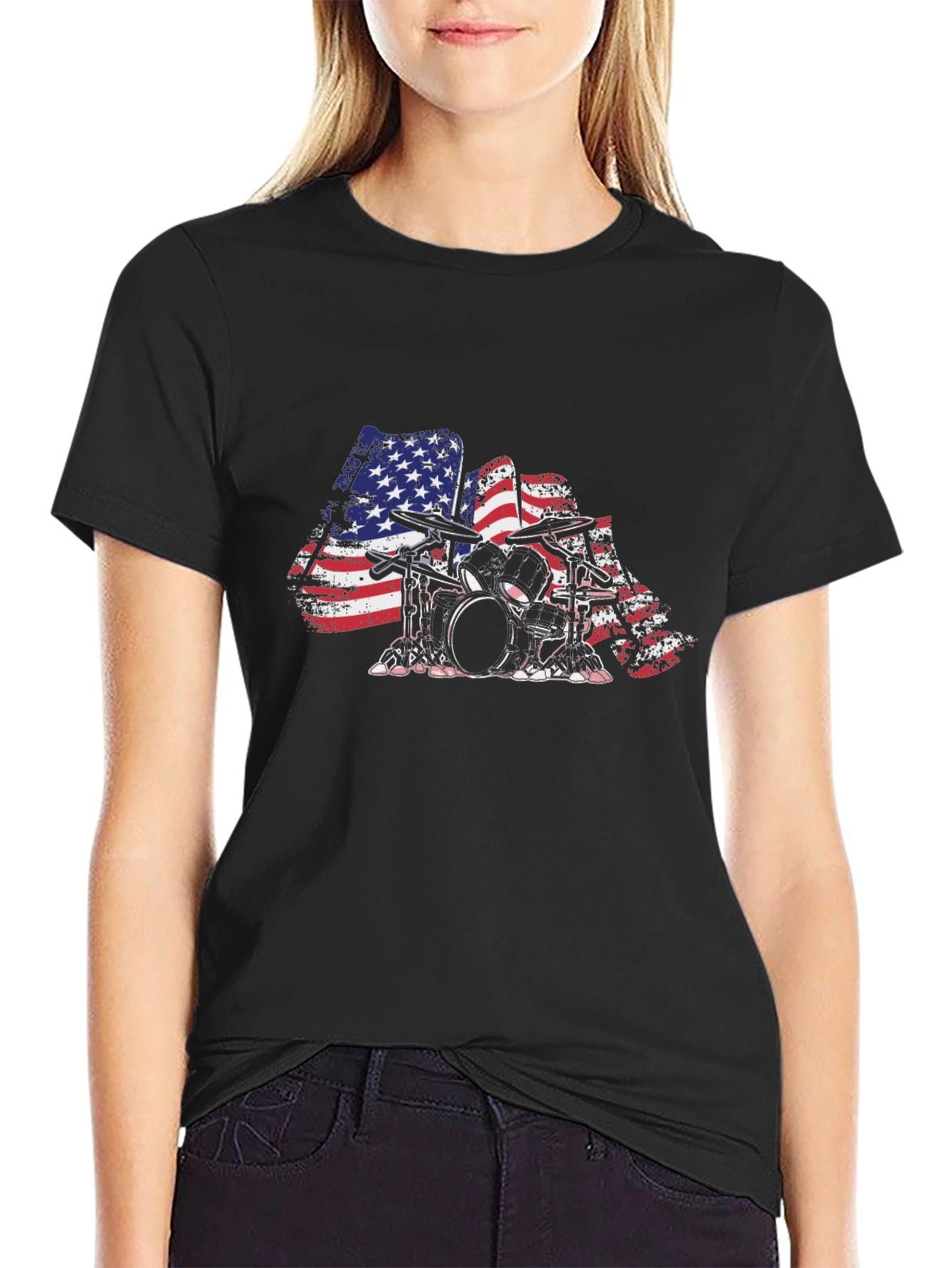 American Flag Drum Set Graphic Tee