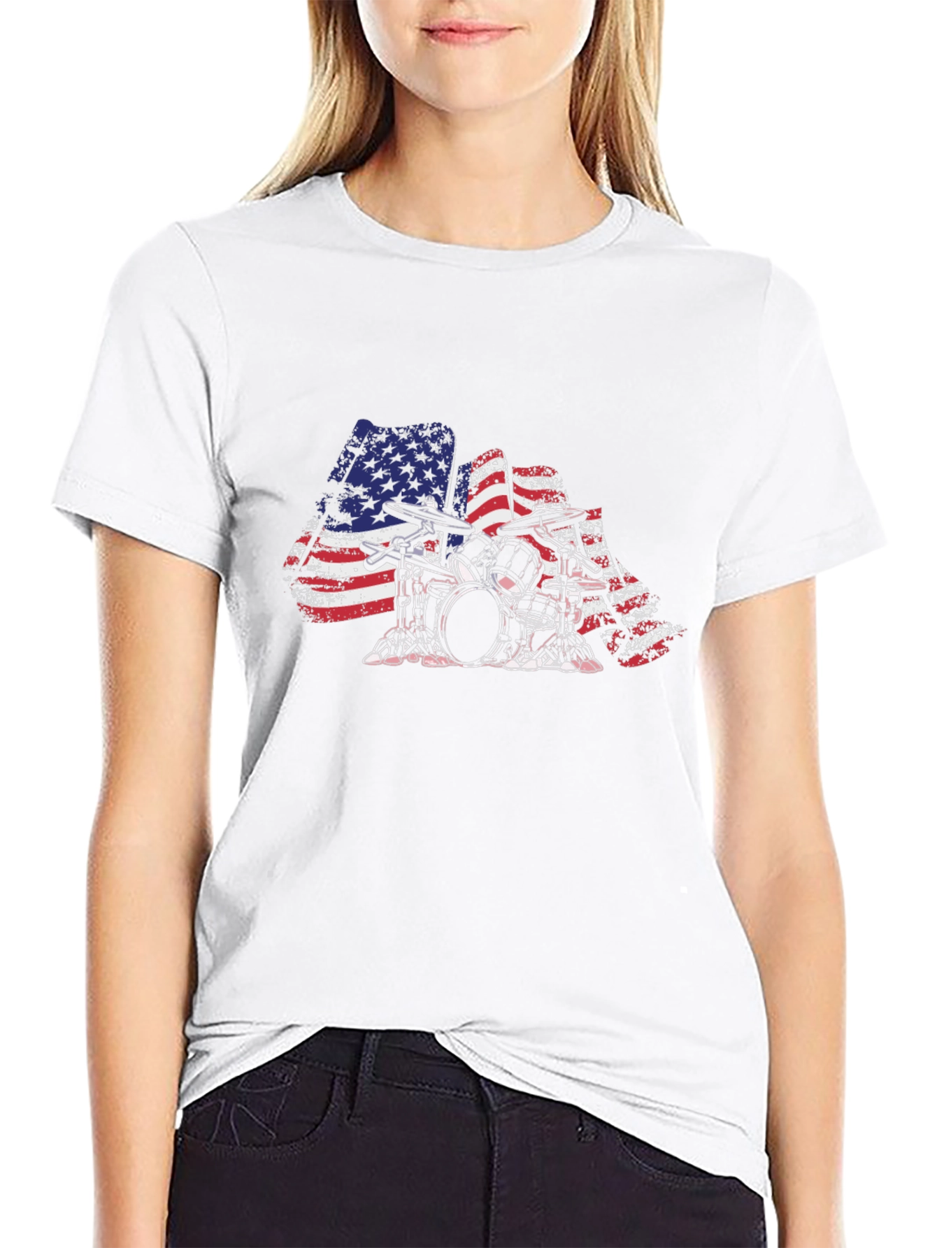 American Flag Drum Set Graphic Tee