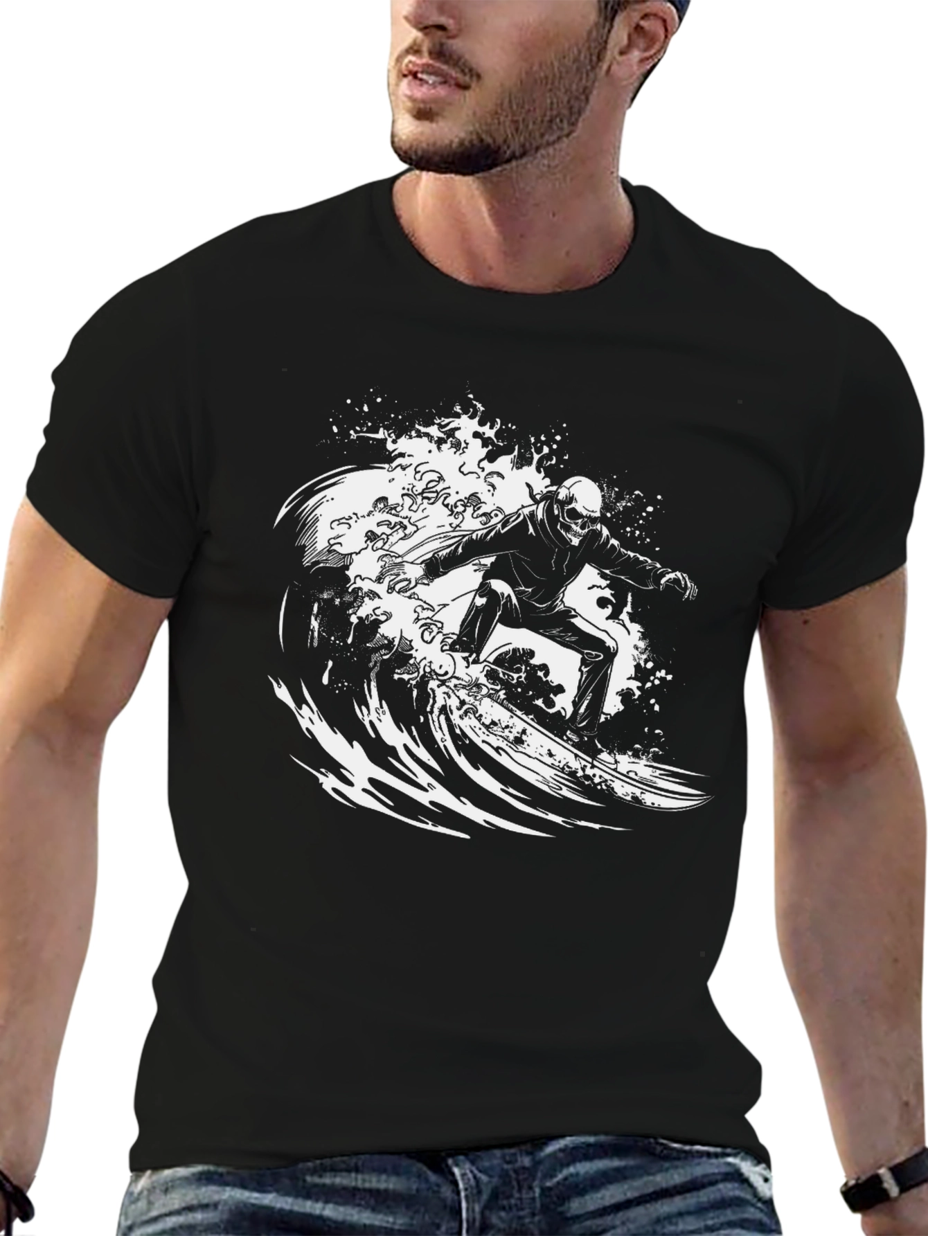 Surfing Skeleton Graphic Tee - Ride the Wave!
