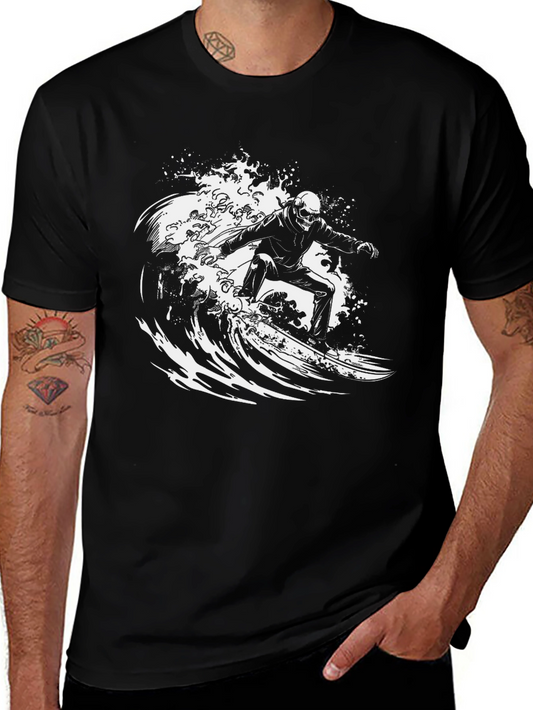 Surfing Skeleton Graphic Tee - Ride the Wave!
