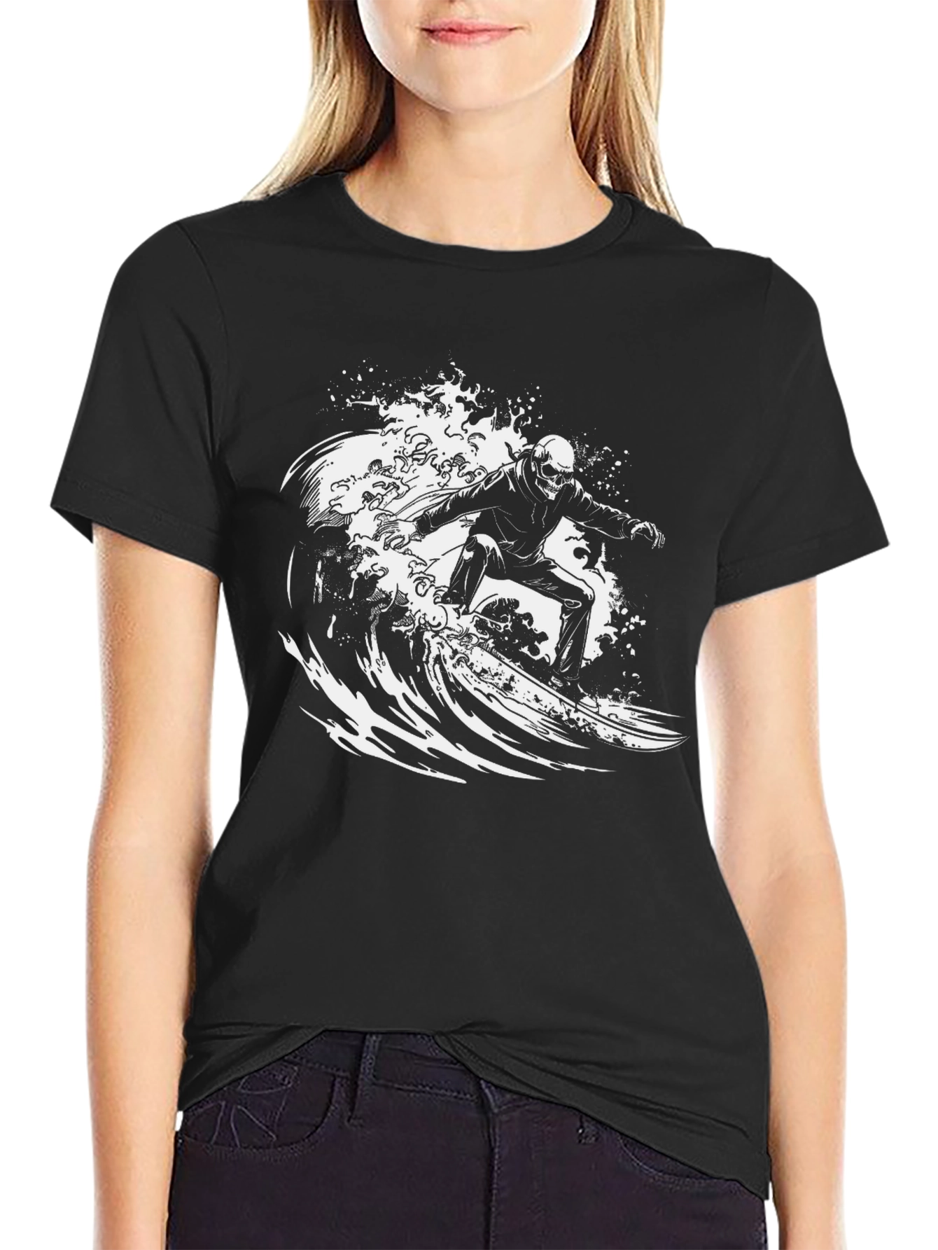 Surfing Skeleton Graphic Tee - Ride the Wave!