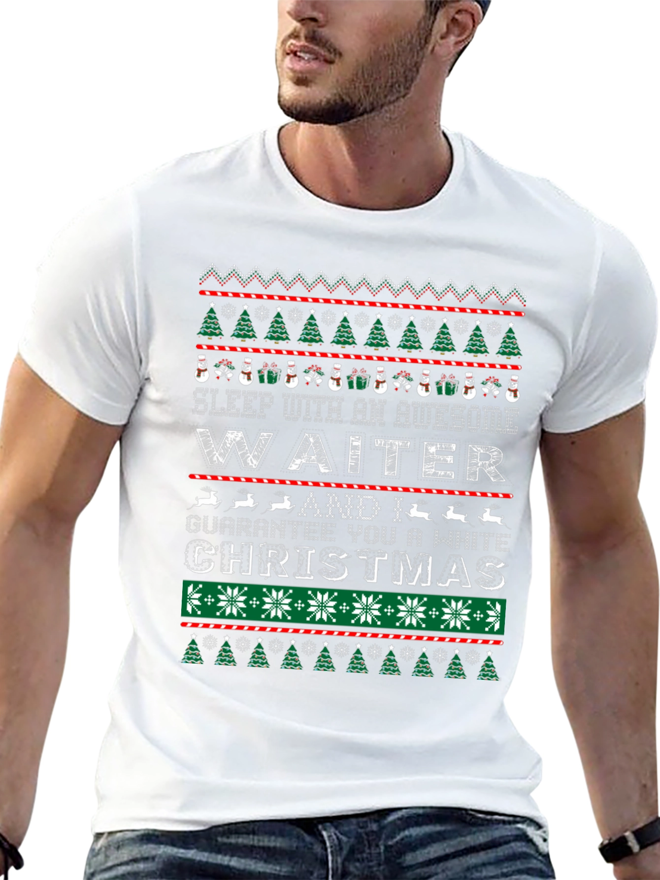 Awesome Waiter White Christmas Ugly T-Shirt