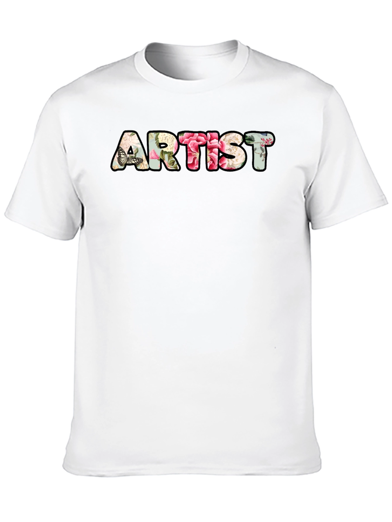 Floral Artist T-Shirt - Black Crew Neck Tee