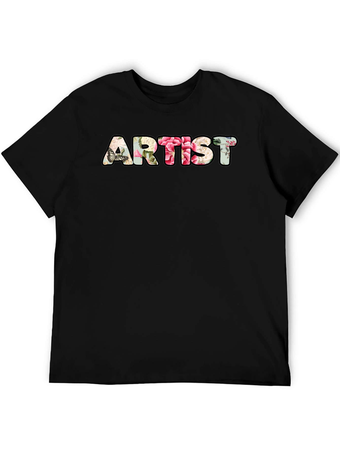 Floral Artist T-Shirt - Black Crew Neck Tee
