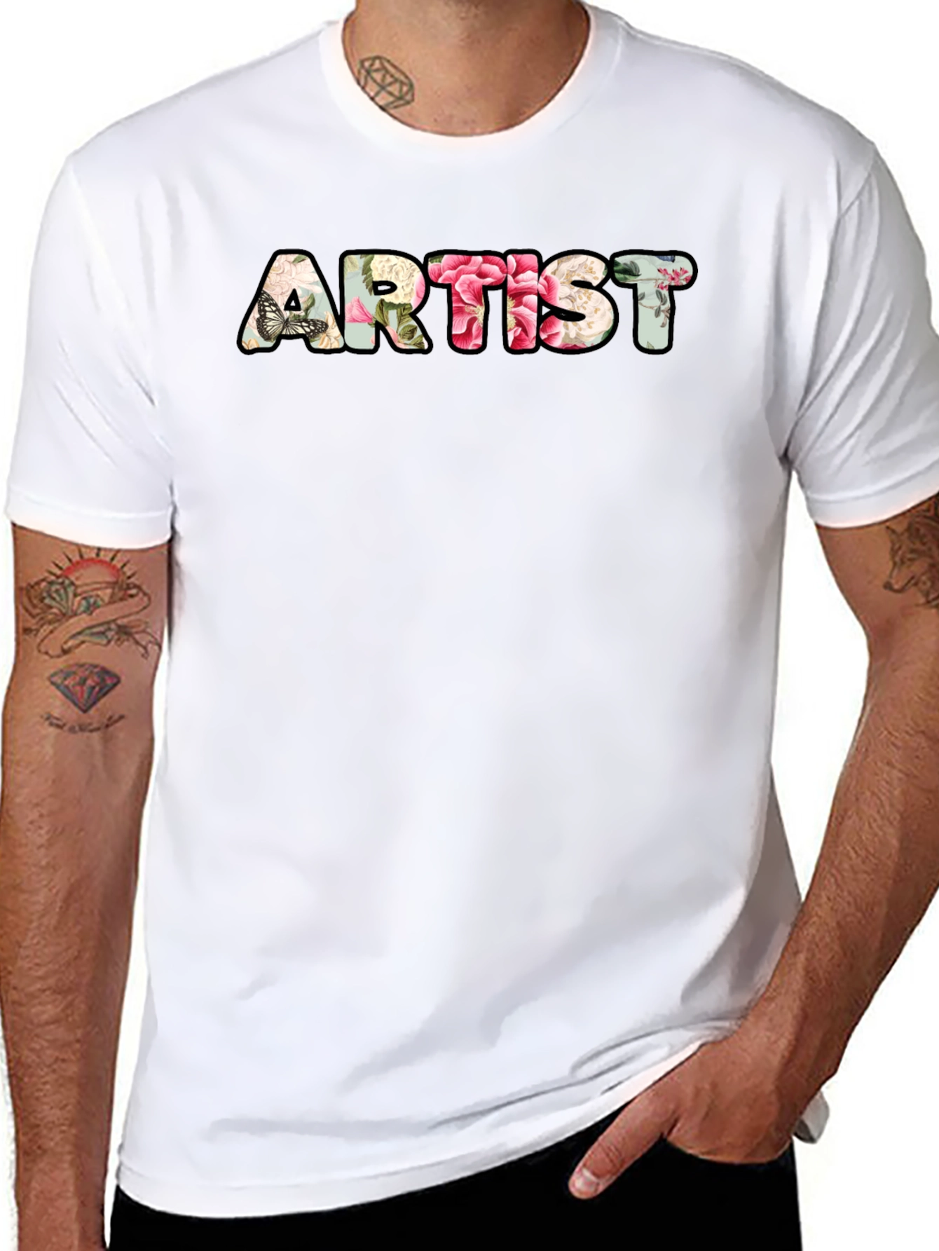Floral Artist T-Shirt - Black Crew Neck Tee
