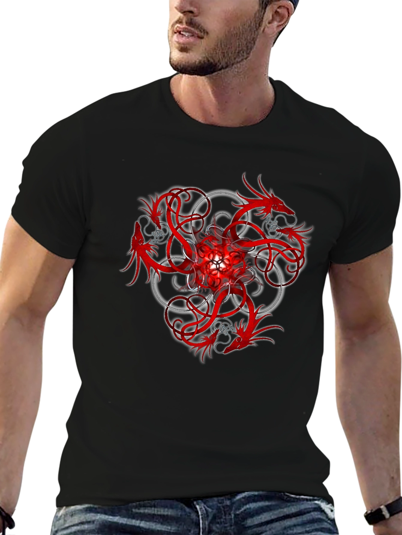 Red Dragon Trefoil Graphic Black T-Shirt