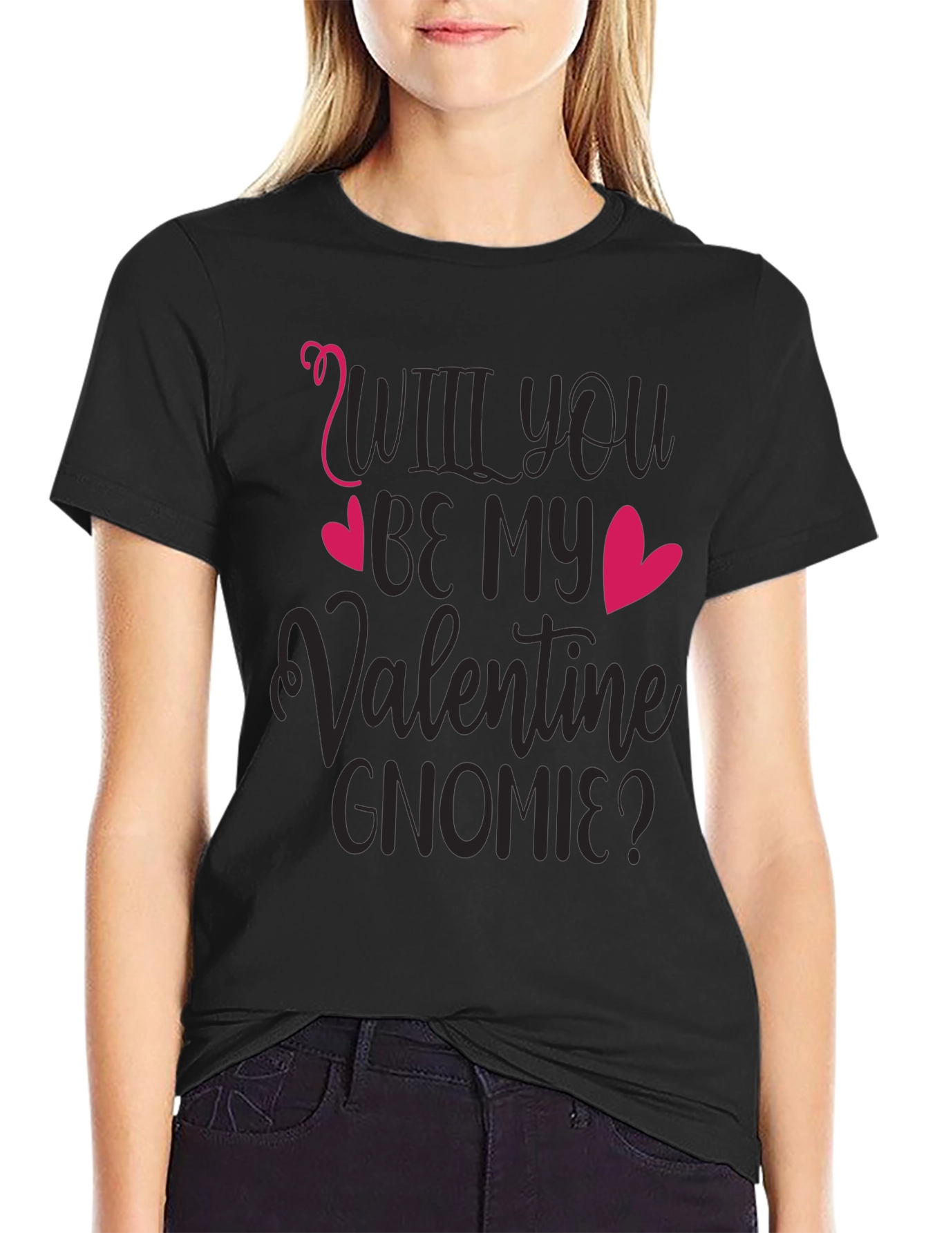 Will You Be My Valentine Gnomie Black T-Shirt
