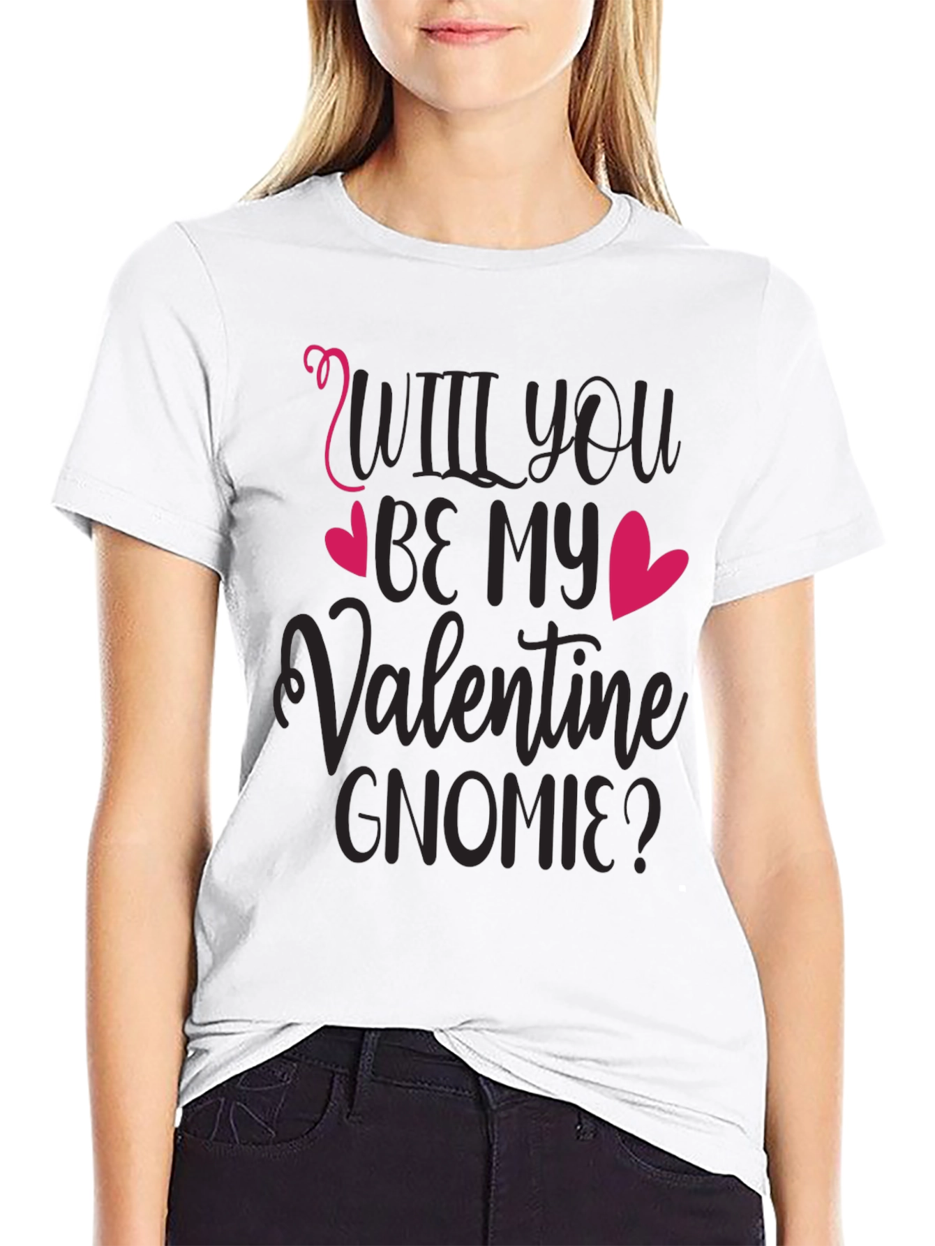 Will You Be My Valentine Gnomie Black T-Shirt