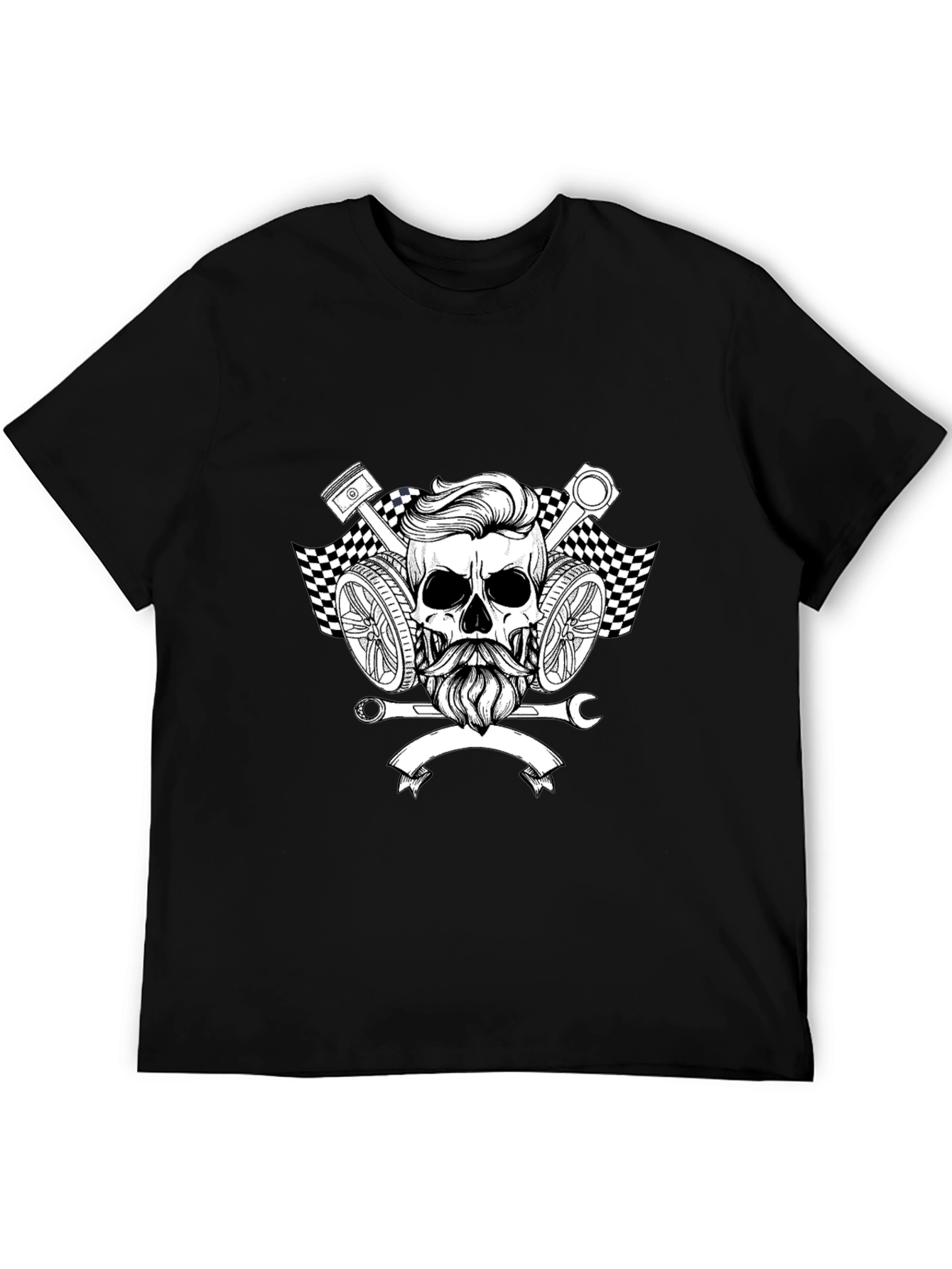 Mens Black Graphic Tee - Skull Mechanic