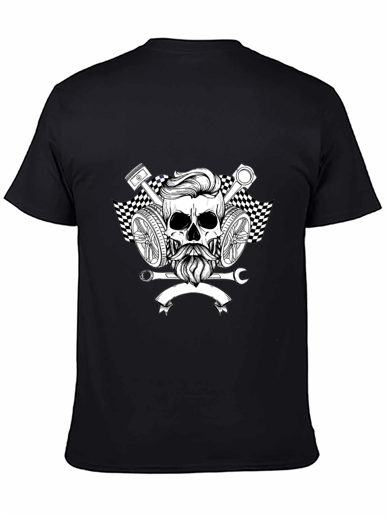 Mens Black Graphic Tee - Skull Mechanic