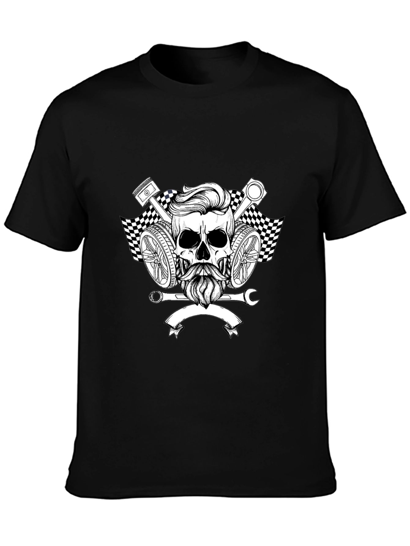 Mens Black Graphic Tee - Skull Mechanic