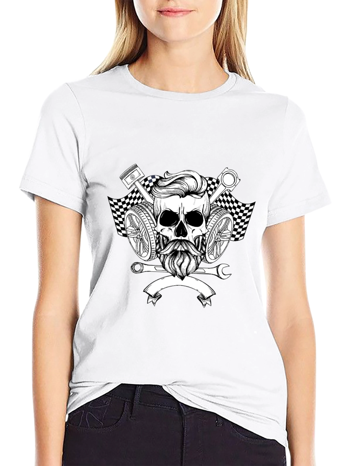 Mens Black Graphic Tee - Skull Mechanic