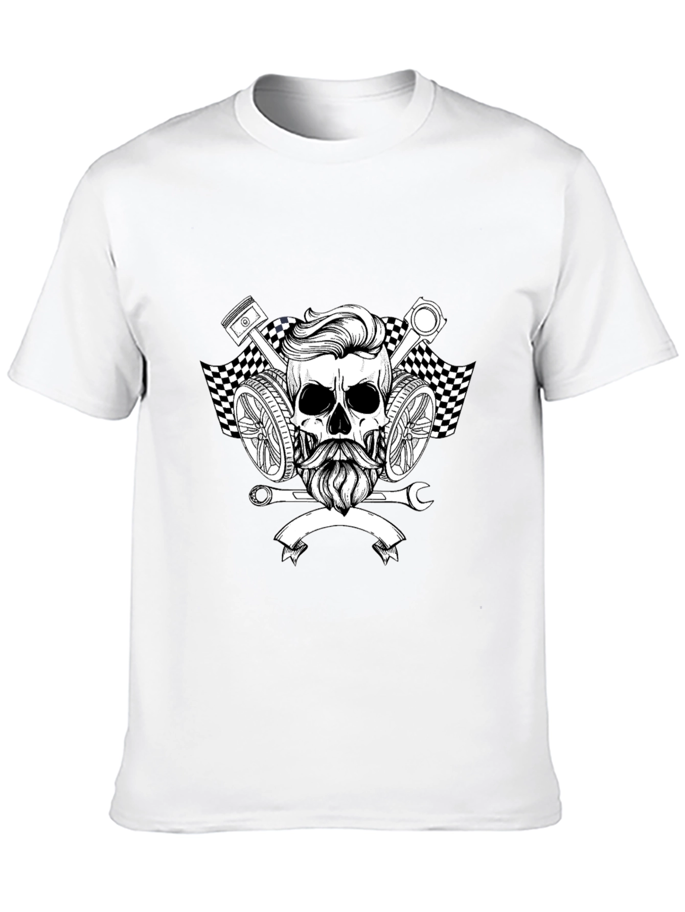 Mens Black Graphic Tee - Skull Mechanic