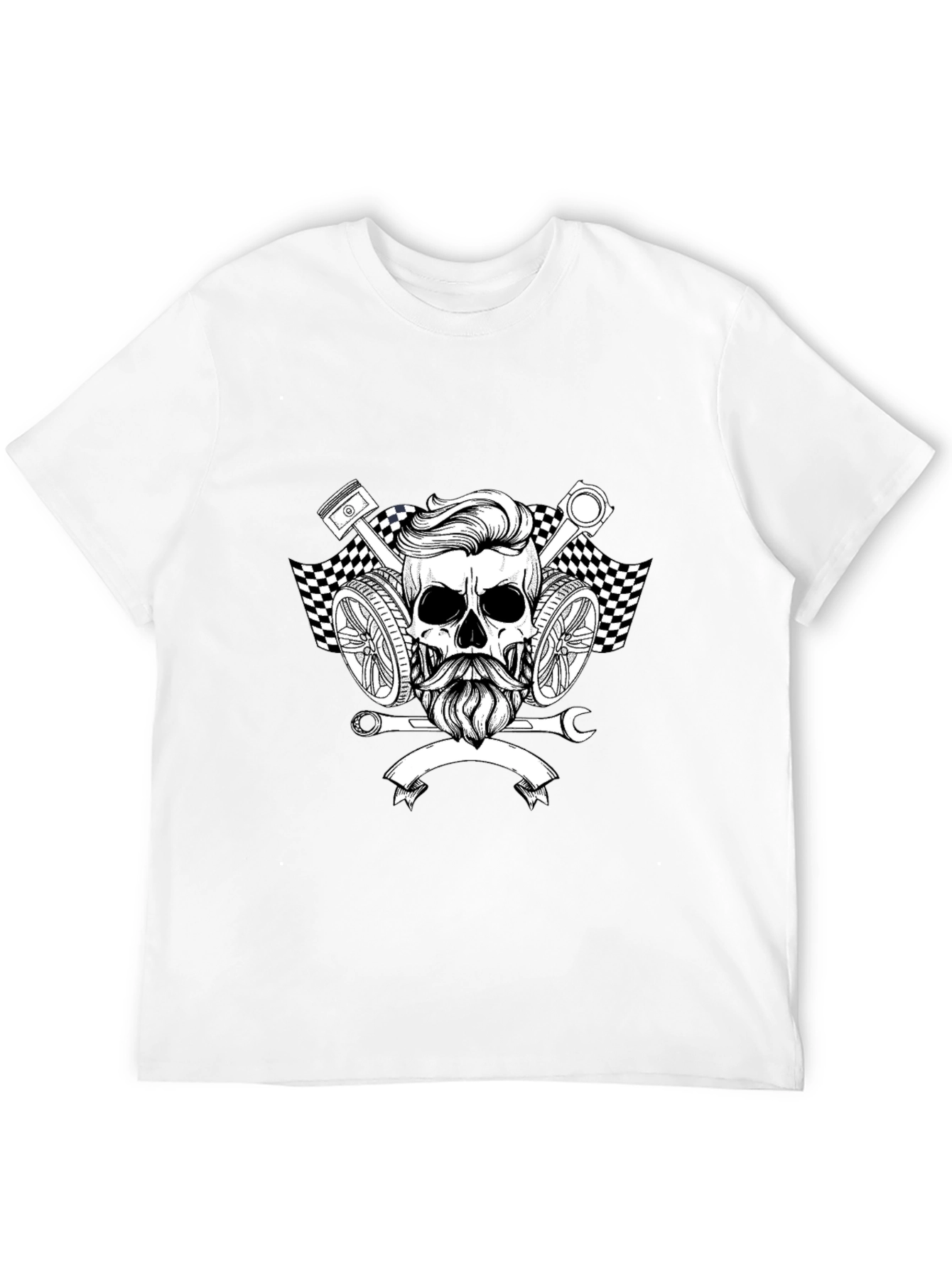Mens Black Graphic Tee - Skull Mechanic