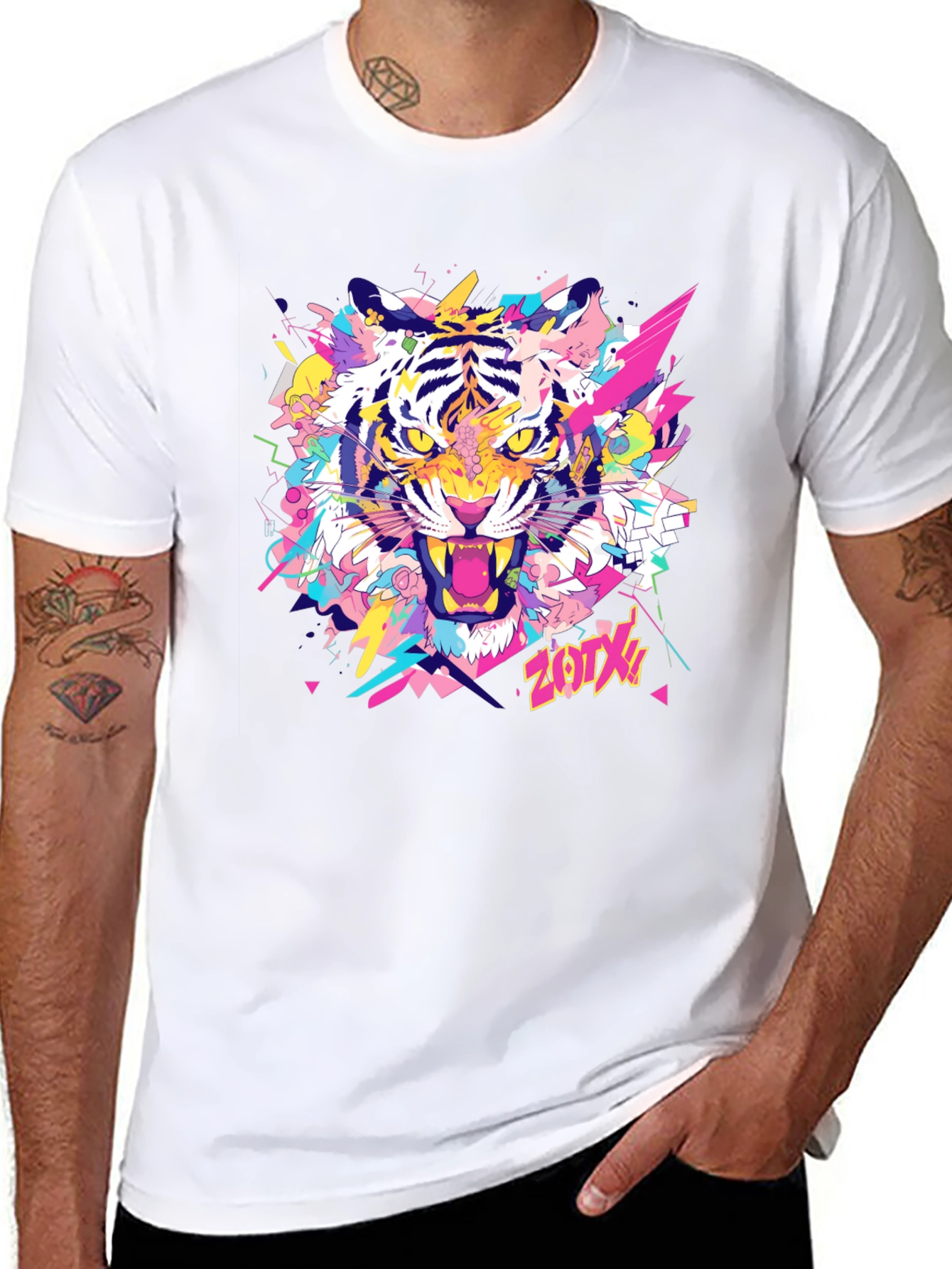Vibrant Tiger Graphic Tee - Stylish Black Cotton T-Shirt