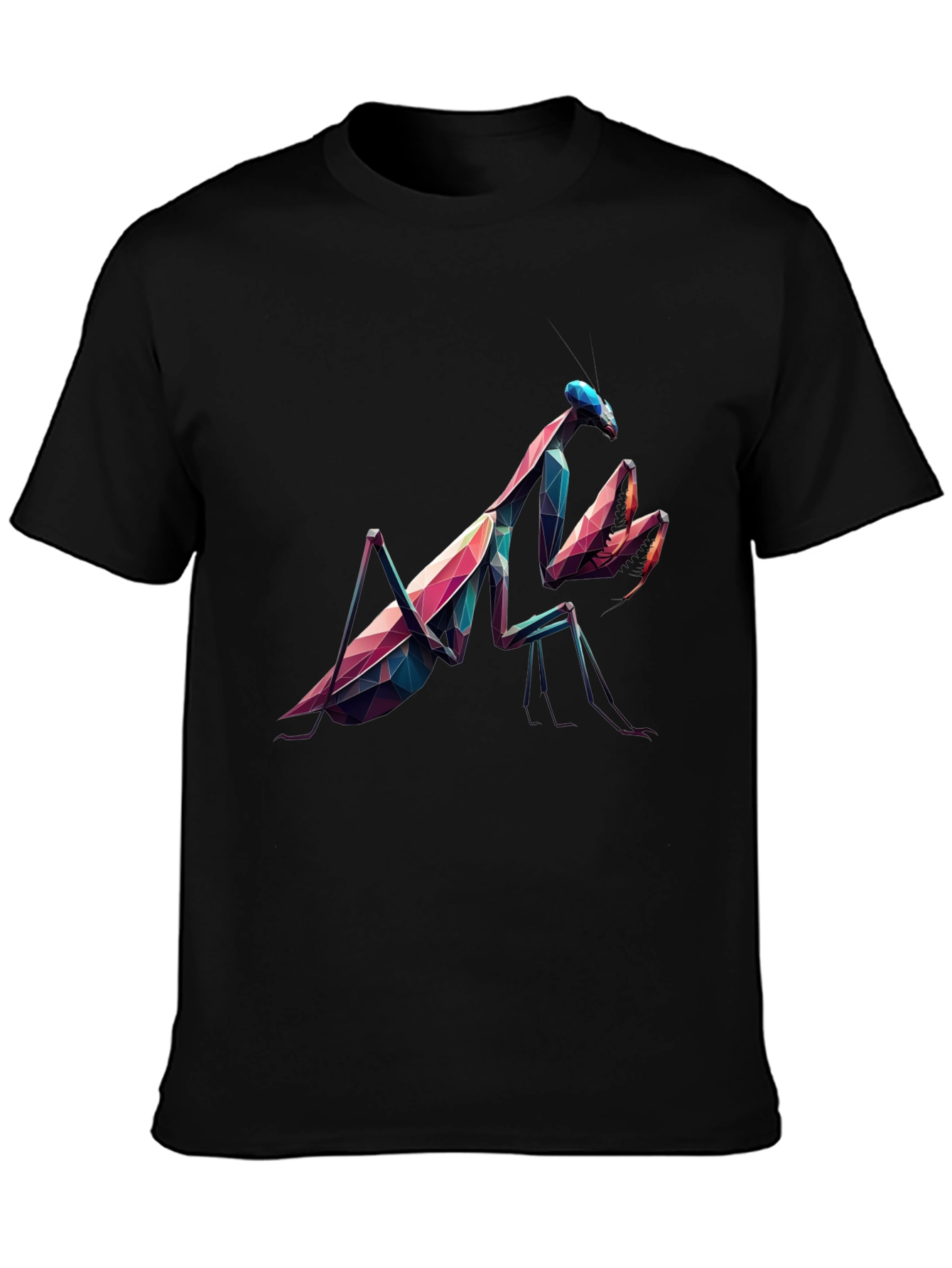 Geometric Praying Mantis Black T-Shirt