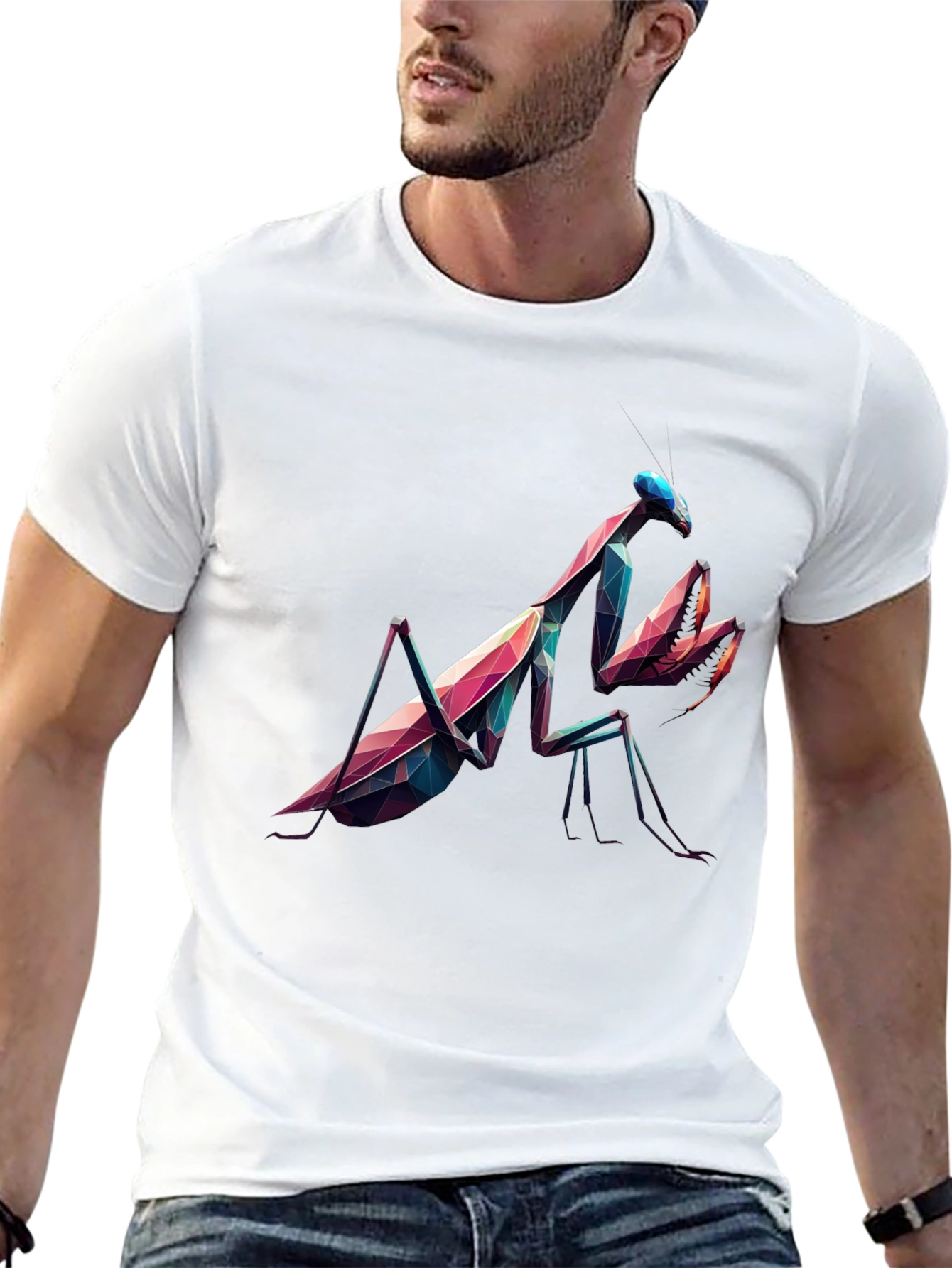 Geometric Praying Mantis Black T-Shirt