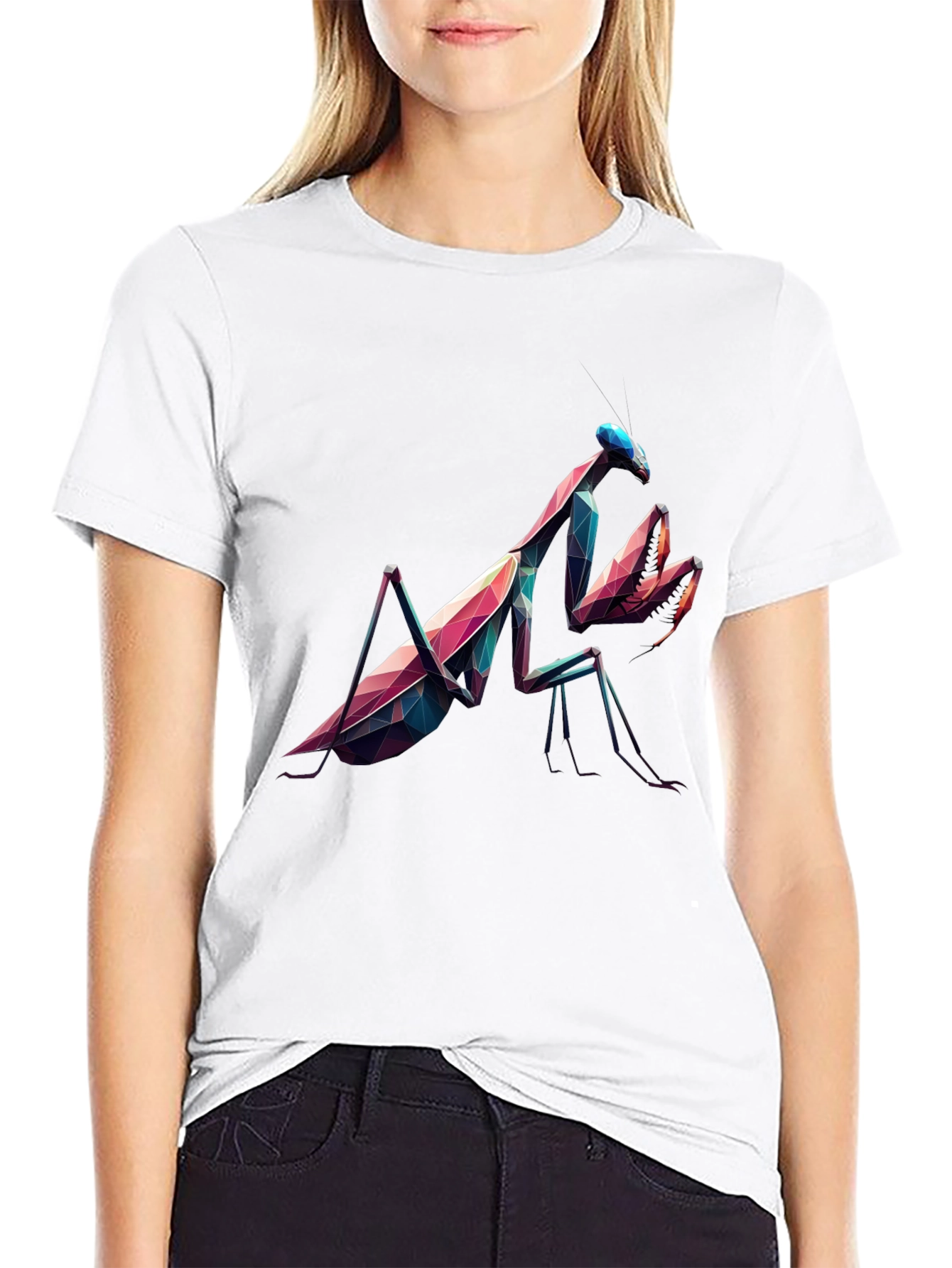Geometric Praying Mantis Black T-Shirt