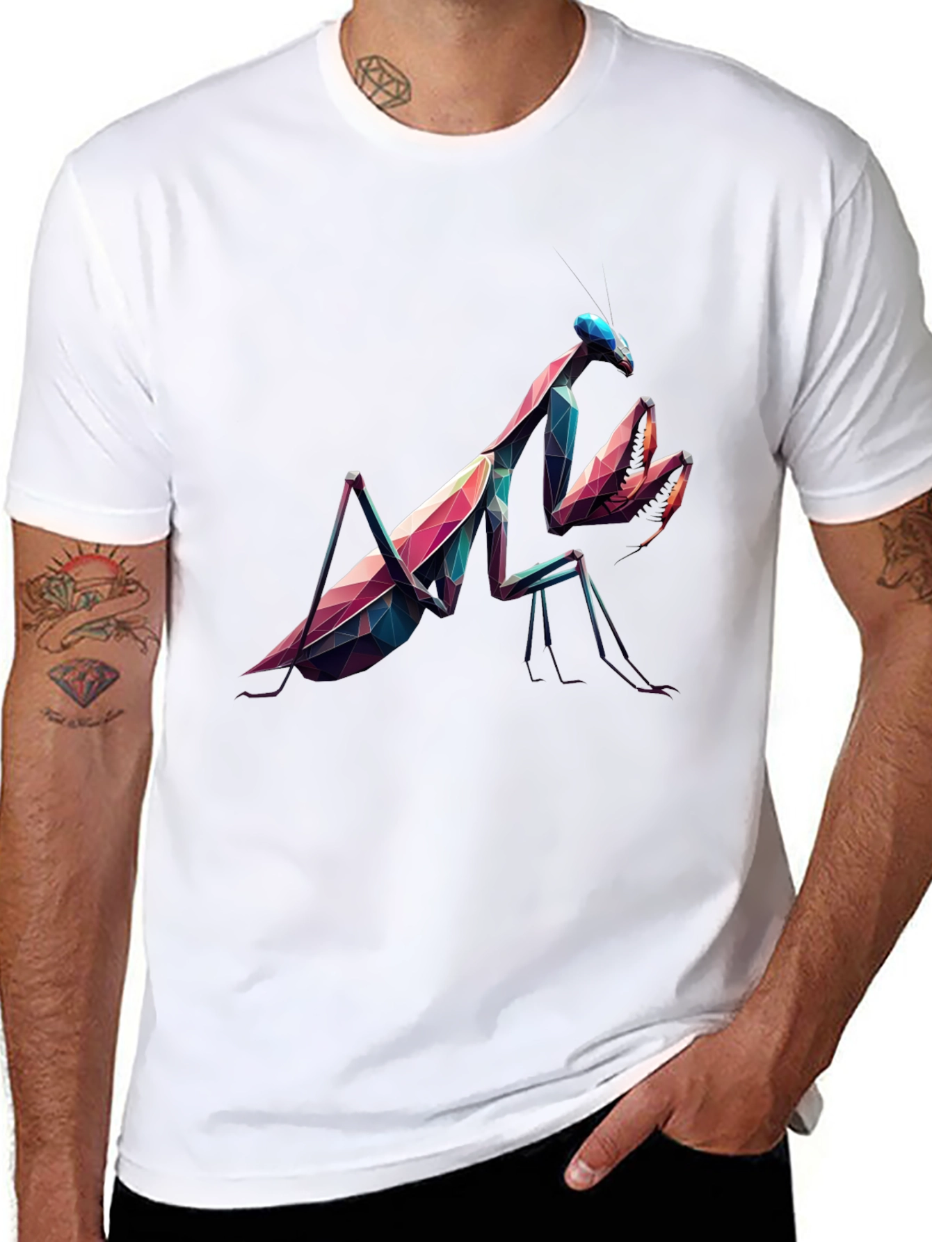 Geometric Praying Mantis Black T-Shirt