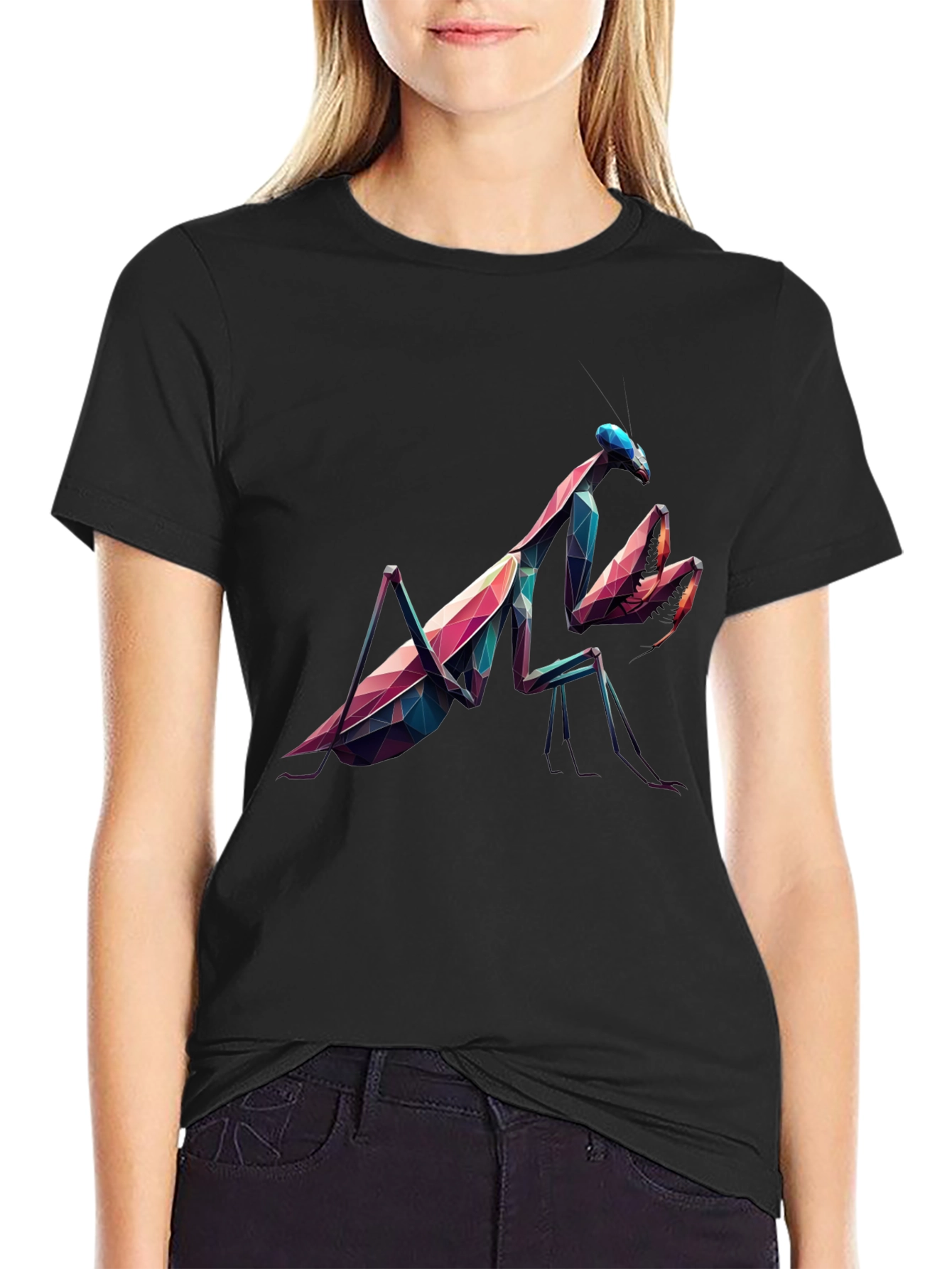 Geometric Praying Mantis Black T-Shirt