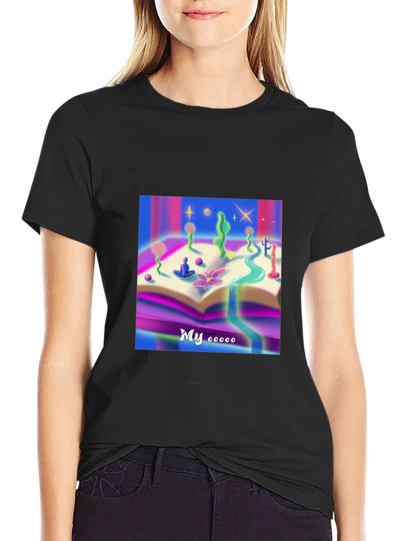 Mystical Bookscape Graphic Tee - Black