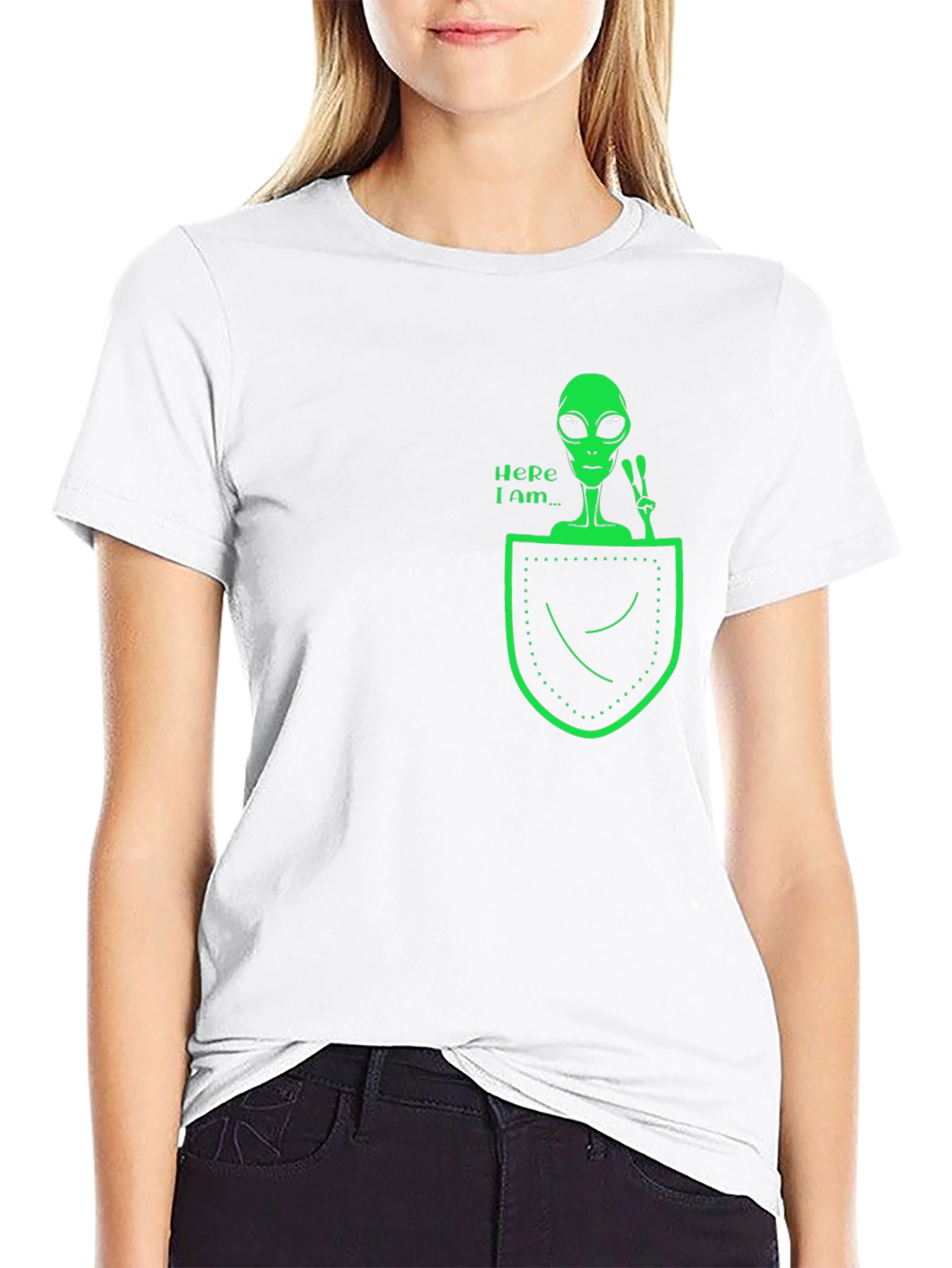Alien in Pocket Graphic Tee - Black Cotton T-Shirt
