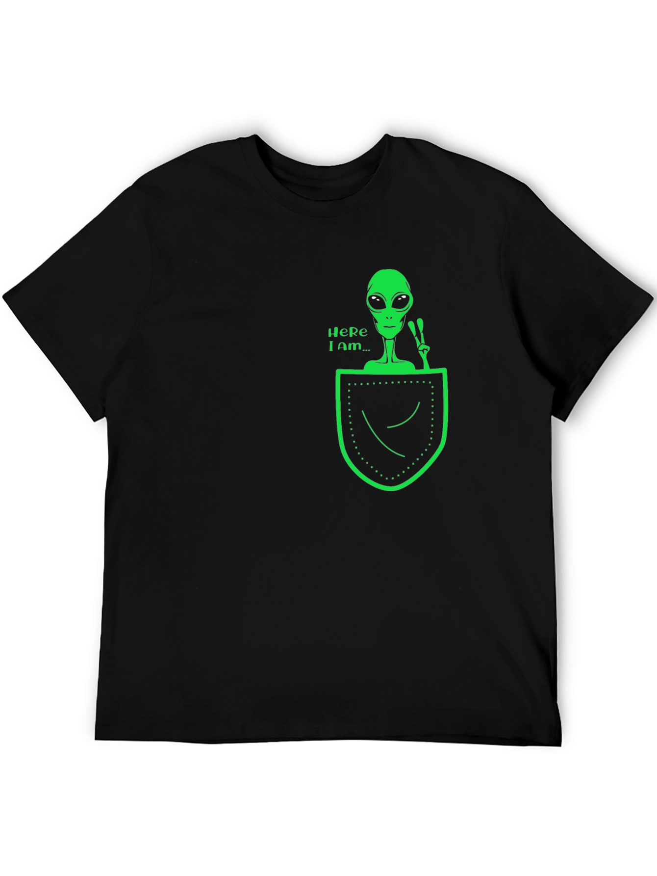 Alien in Pocket Graphic Tee - Black Cotton T-Shirt