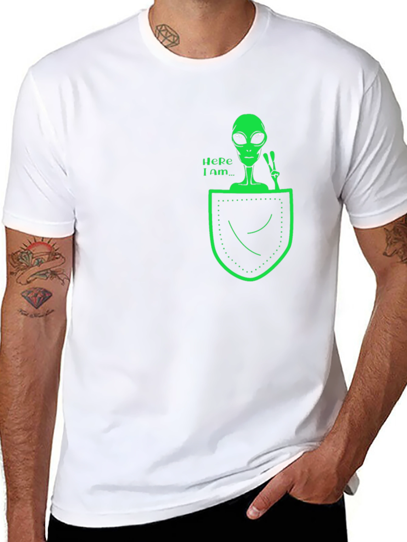 Alien in Pocket Graphic Tee - Black Cotton T-Shirt