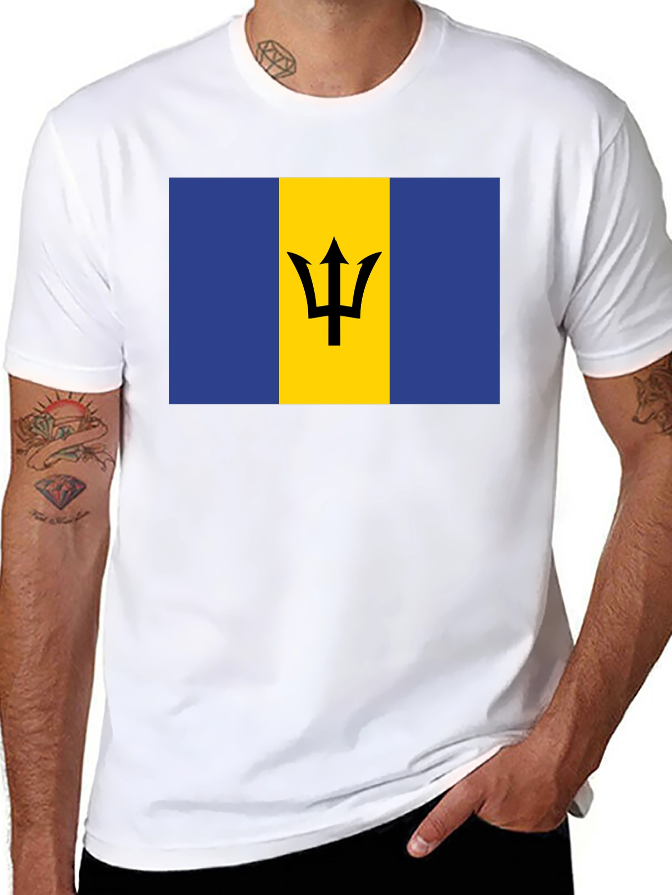 Barbados Flag T-Shirt - Black Crew Neck Tee