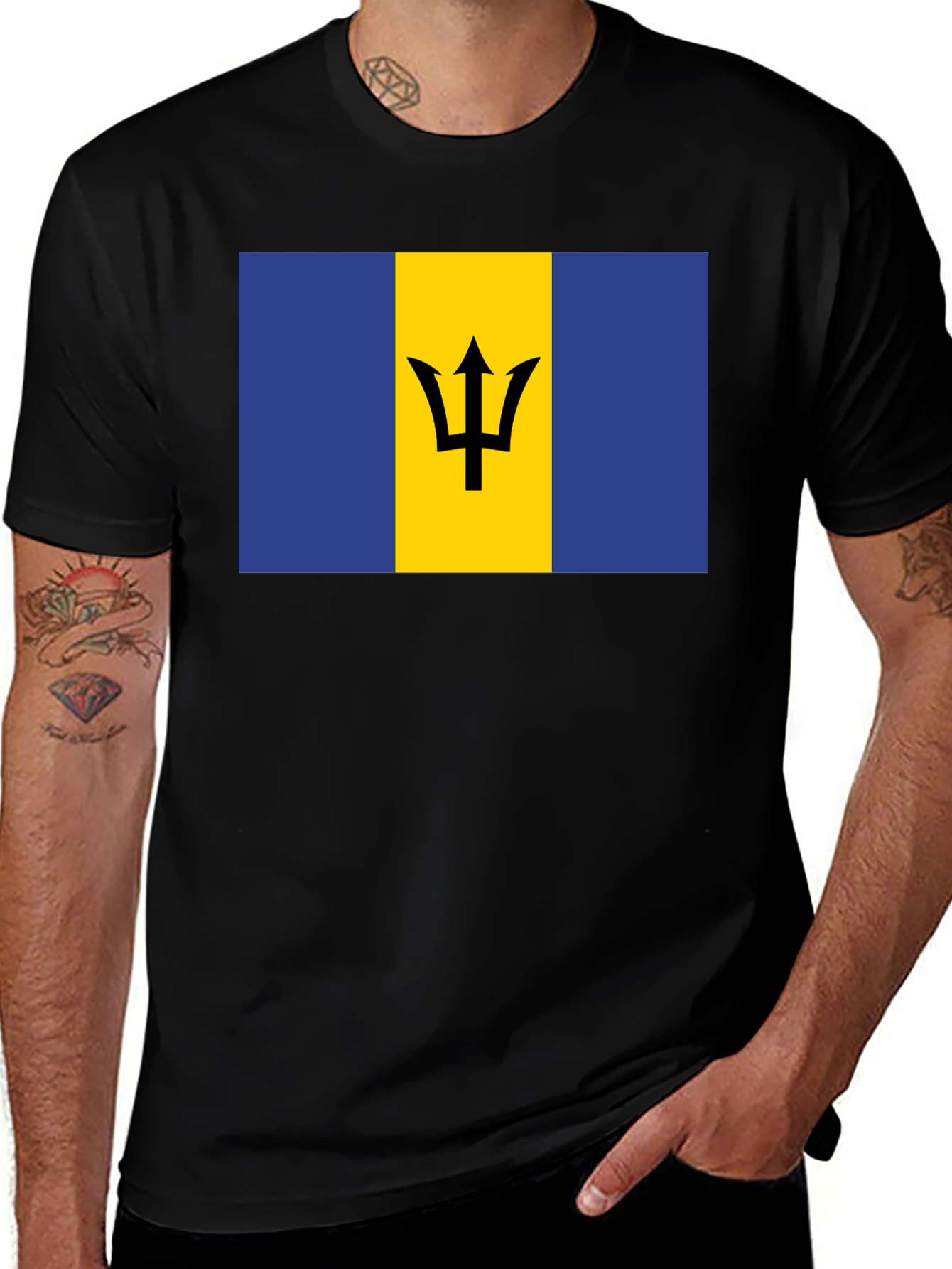 Barbados Flag T-Shirt - Black Crew Neck Tee
