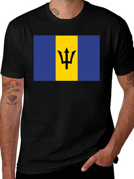 Barbados Flag T-Shirt - Black Crew Neck Tee