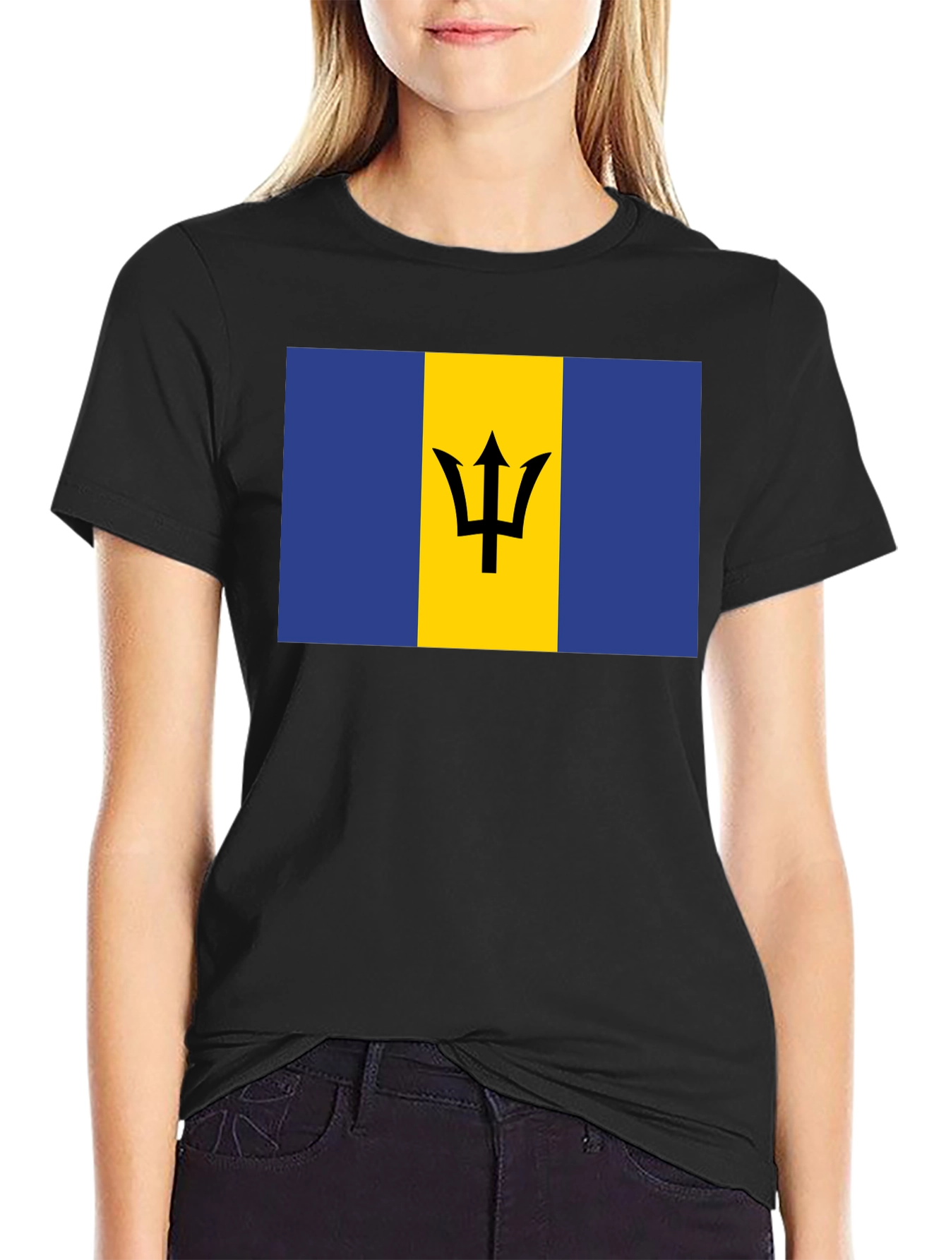 Barbados Flag T-Shirt - Black Crew Neck Tee