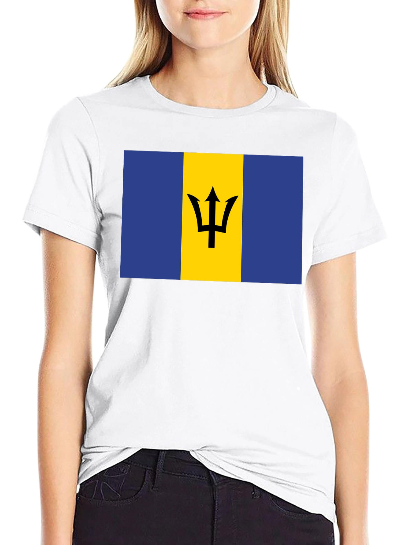 Barbados Flag T-Shirt - Black Crew Neck Tee