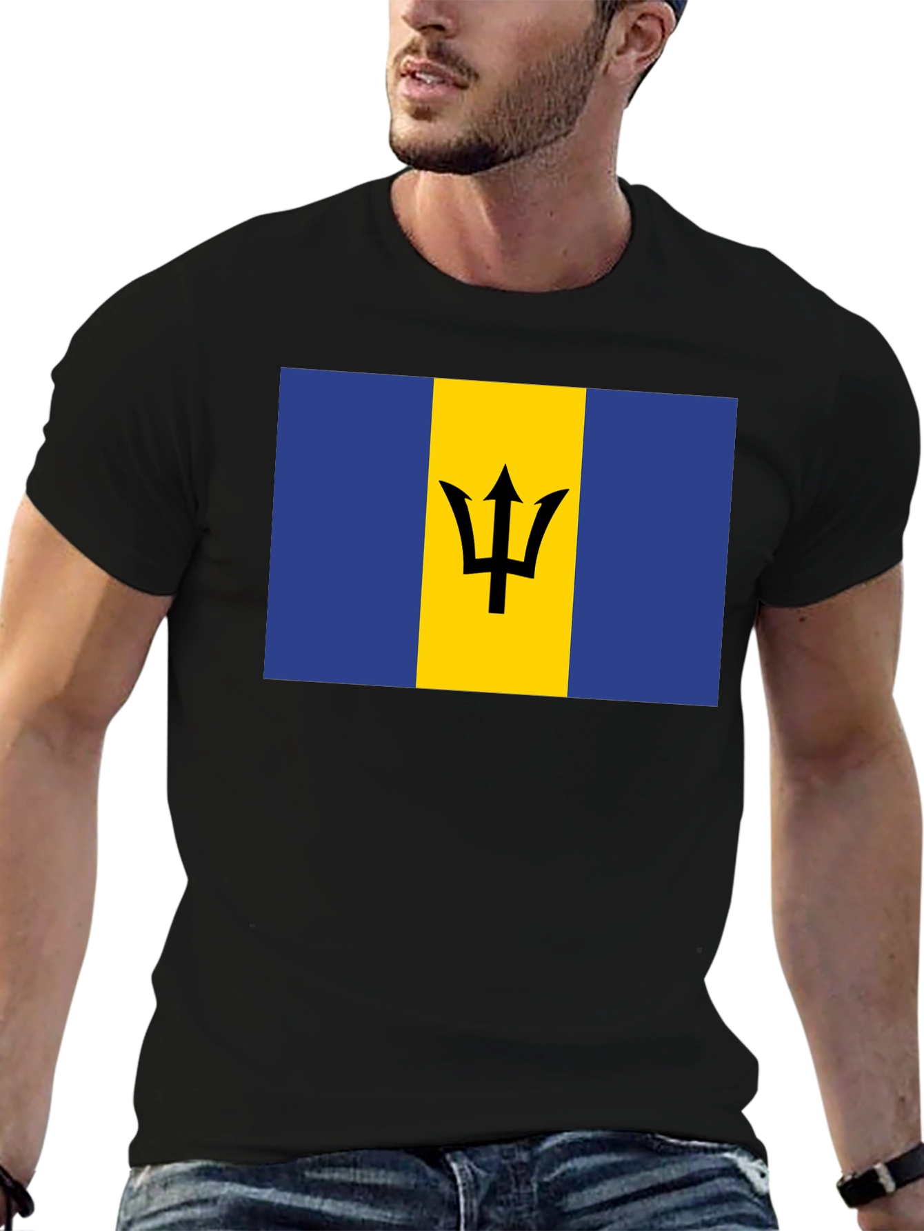 Barbados Flag T-Shirt - Black Crew Neck Tee