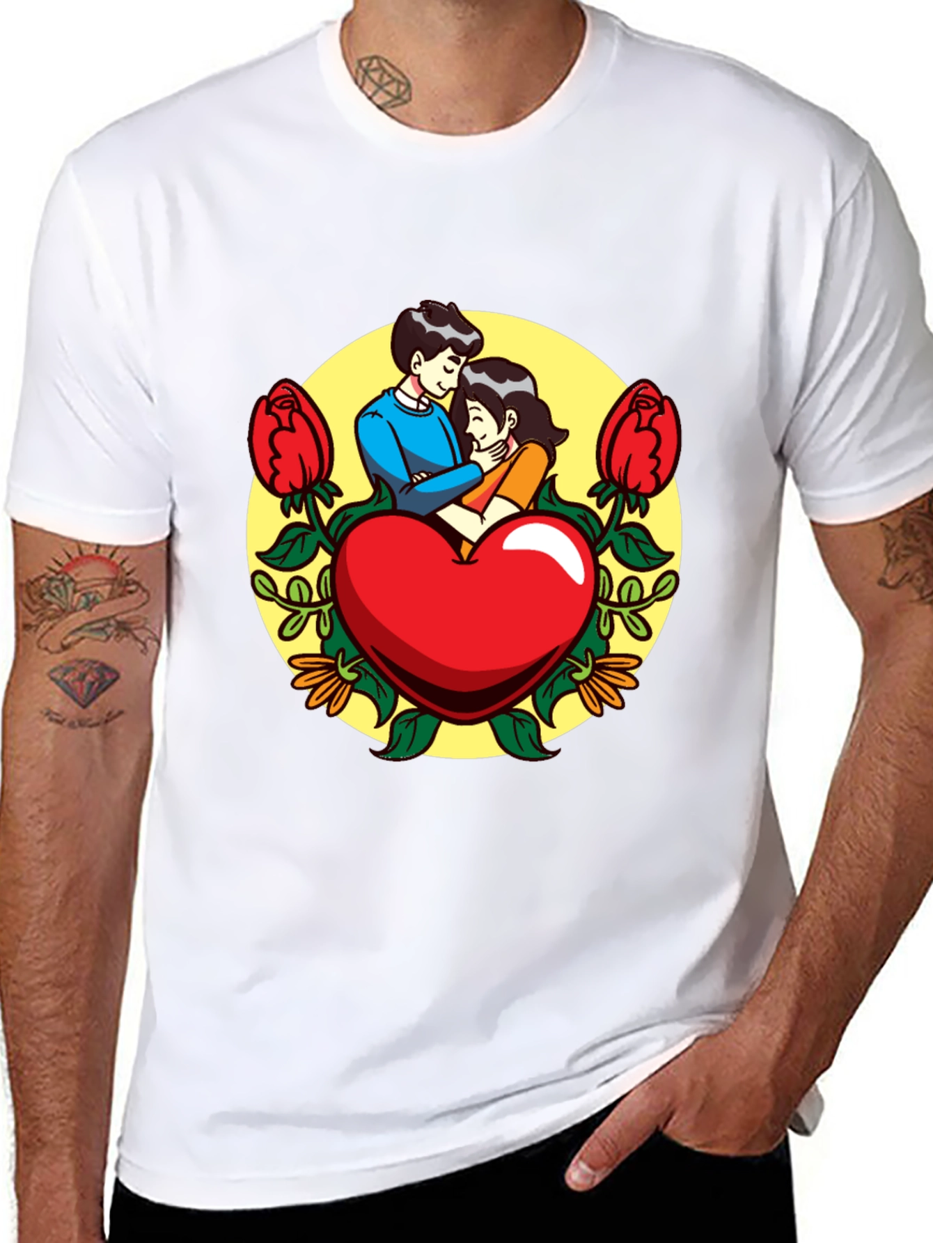Romantic Couple Heart Graphic Black T-Shirt