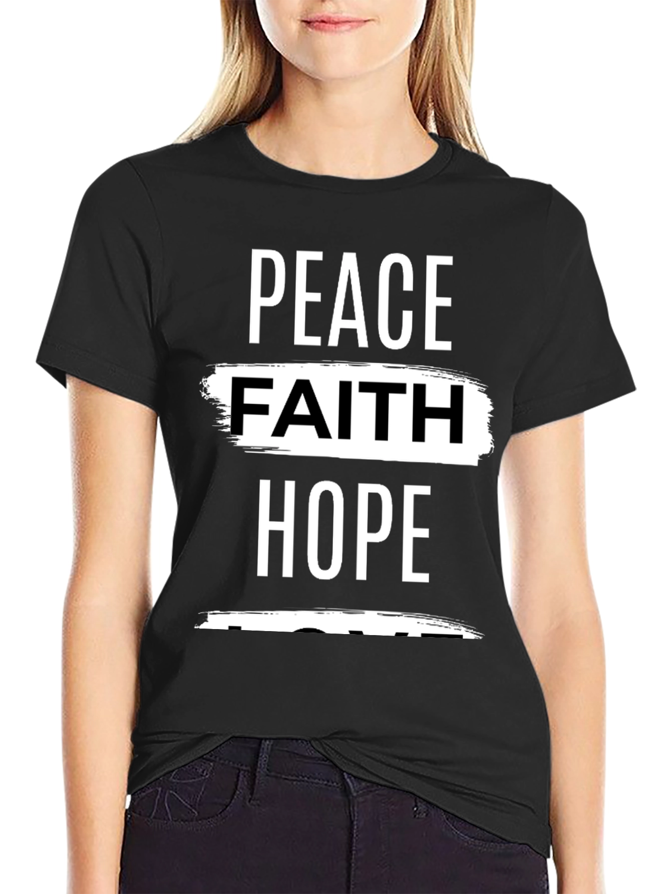 Peace Faith Hope Graphic Tee - Black