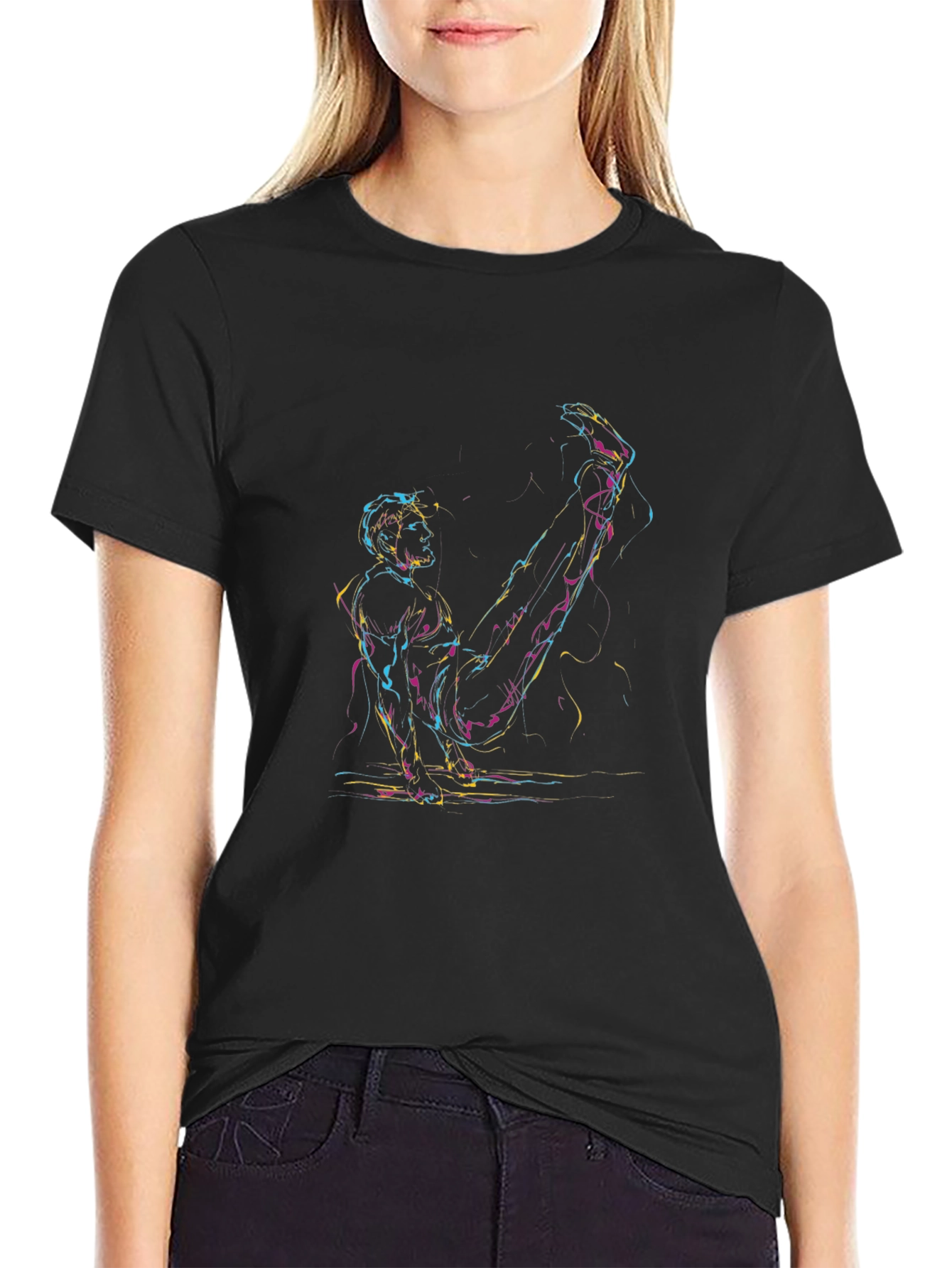 Abstract Athlete Graphic T-Shirt - Black