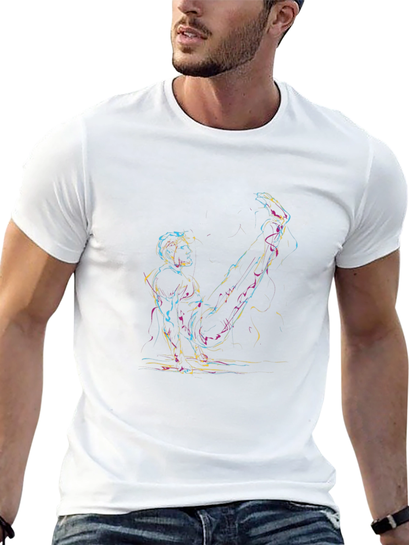Abstract Athlete Graphic T-Shirt - Black