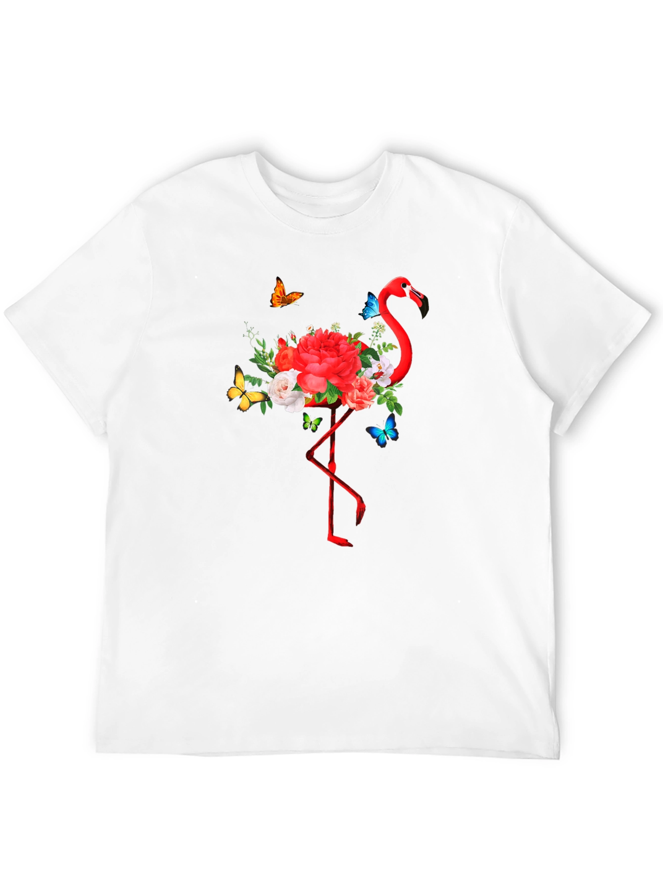 Flamingo Floral Graphic Print Black T-Shirt