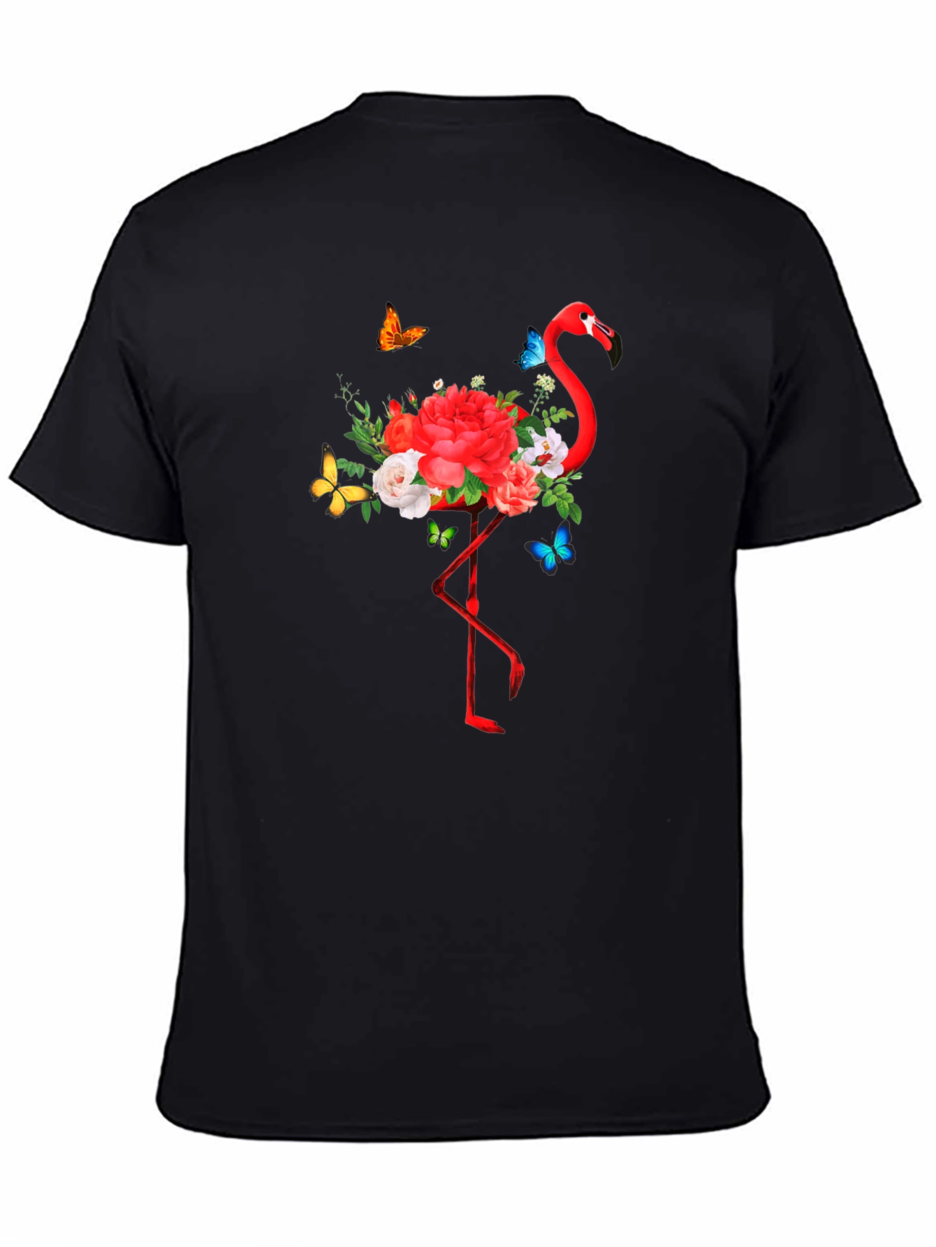 Flamingo Floral Graphic Print Black T-Shirt