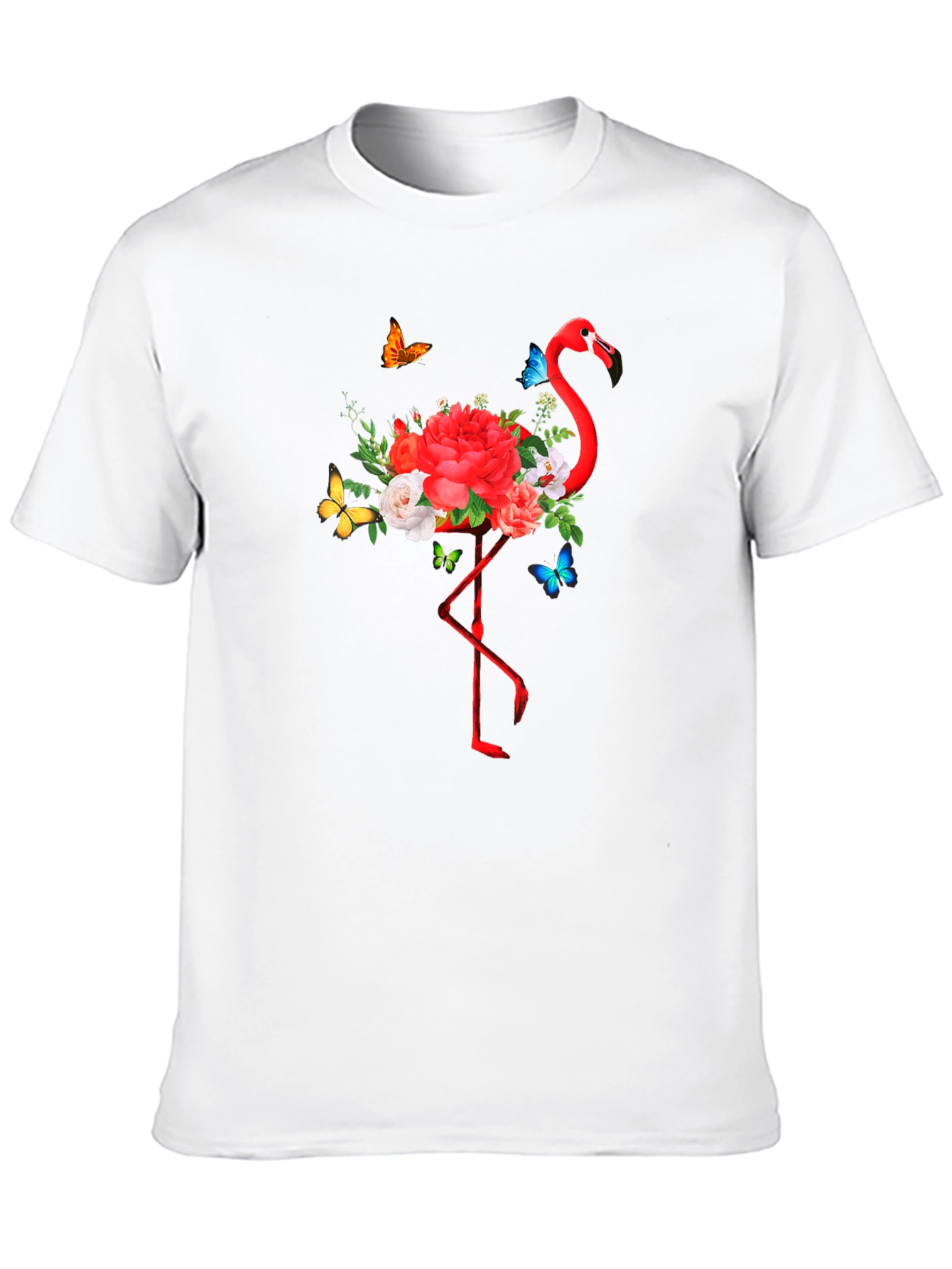 Flamingo Floral Graphic Print Black T-Shirt
