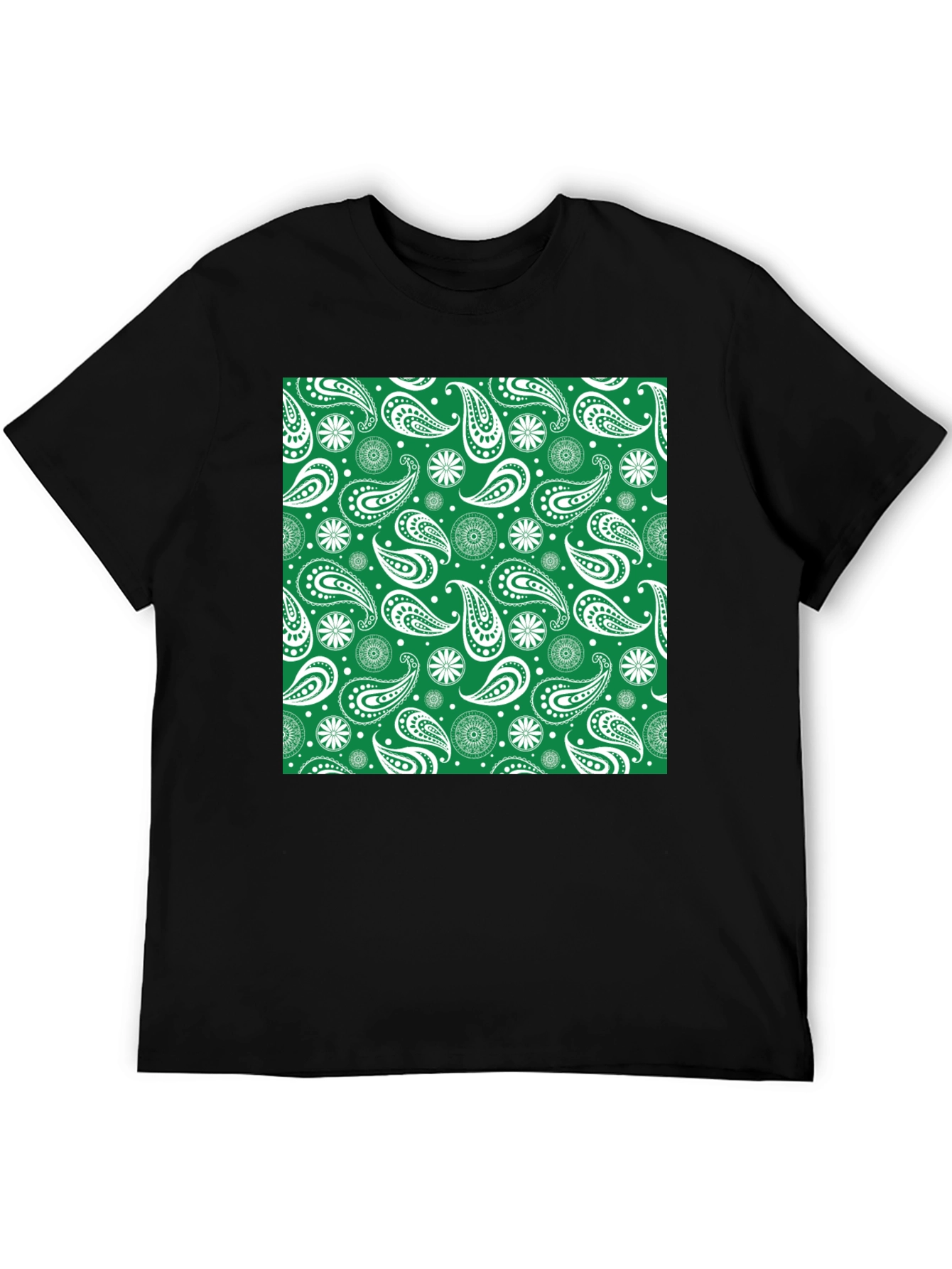 Paisley Patterned T-Shirt - Green & White Design
