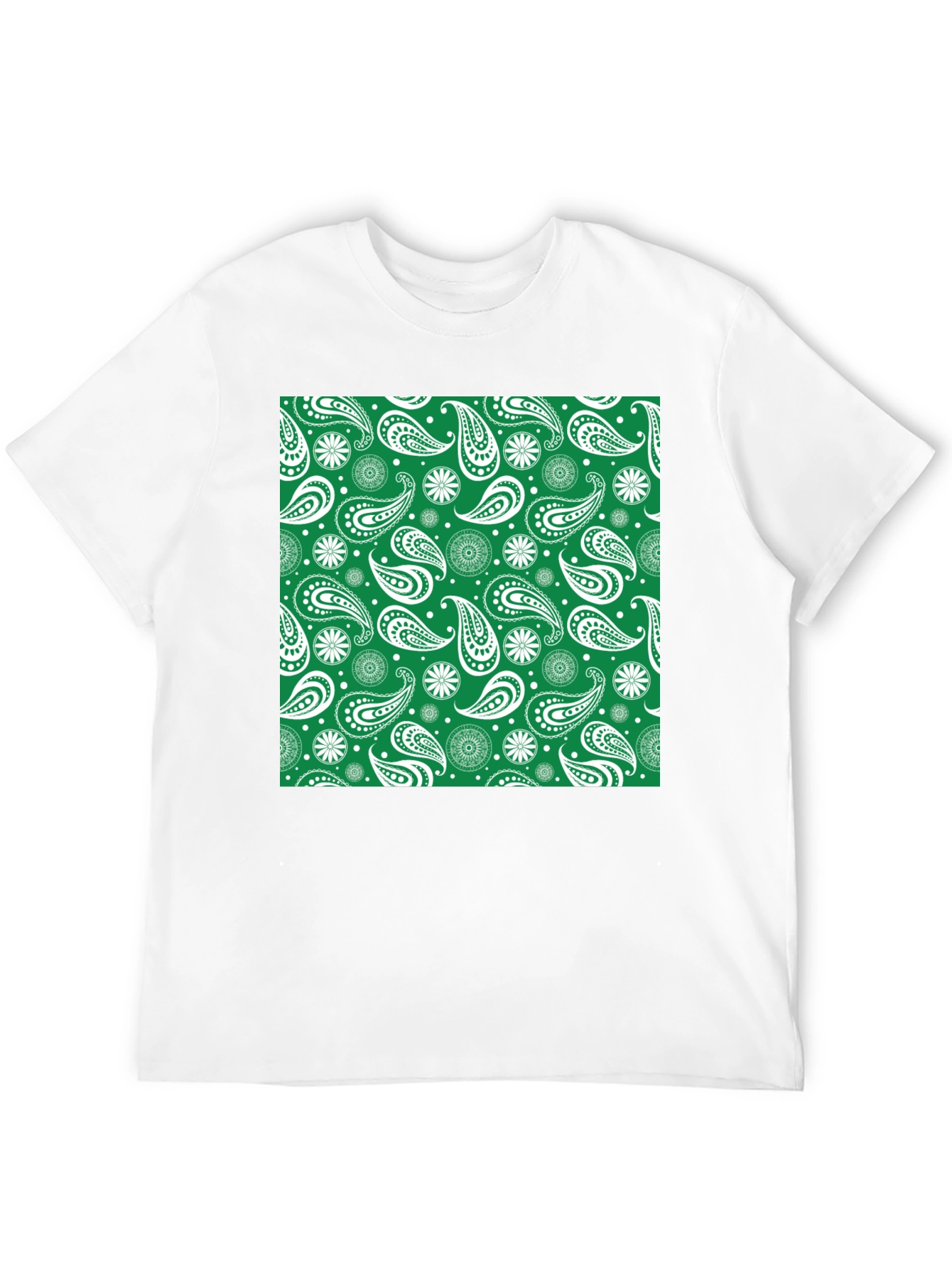 Paisley Patterned T-Shirt - Green & White Design