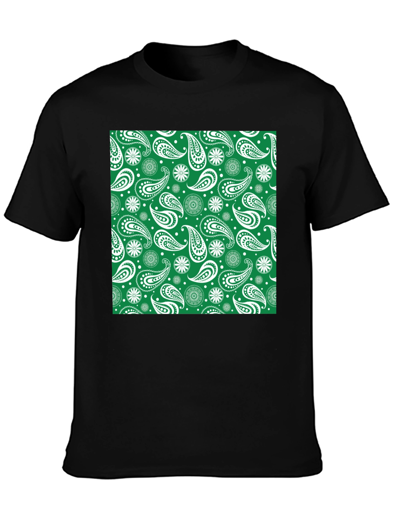 Paisley Patterned T-Shirt - Green & White Design